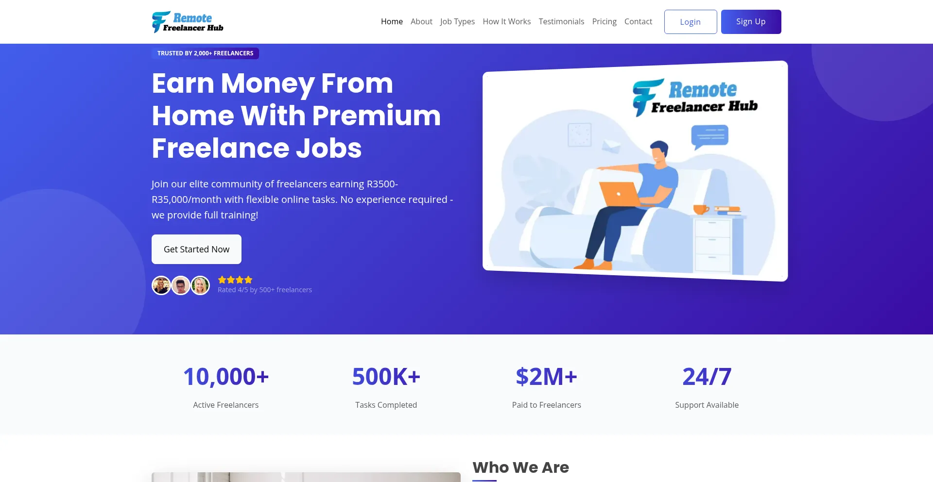 Website screenshot of Remotefreelancerhub.com