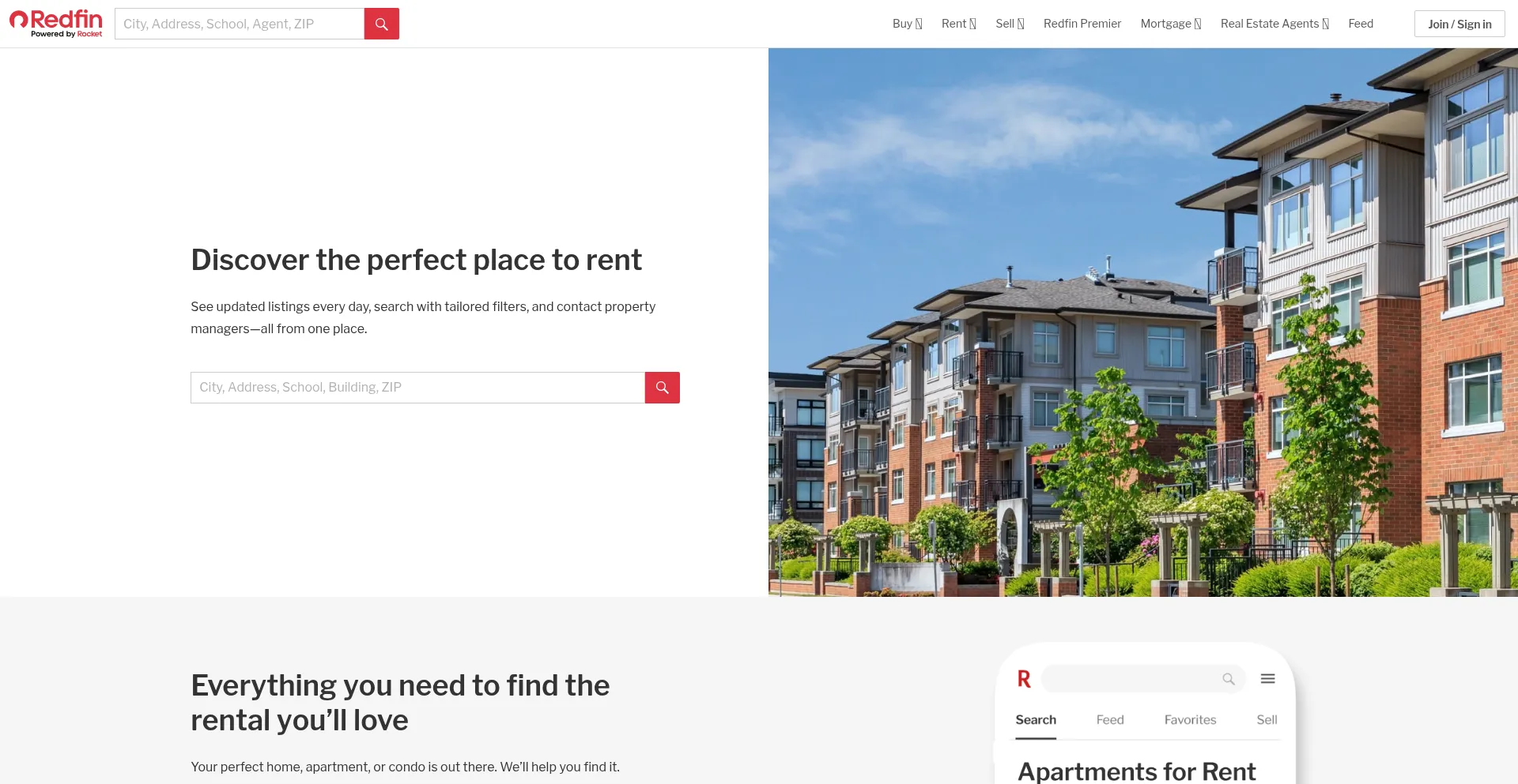 Website screenshot of Rentals.com