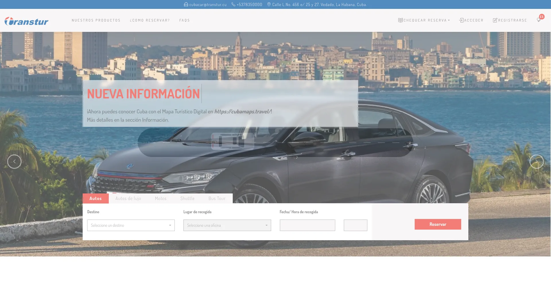 Website screenshot of Rentcarcuba.com