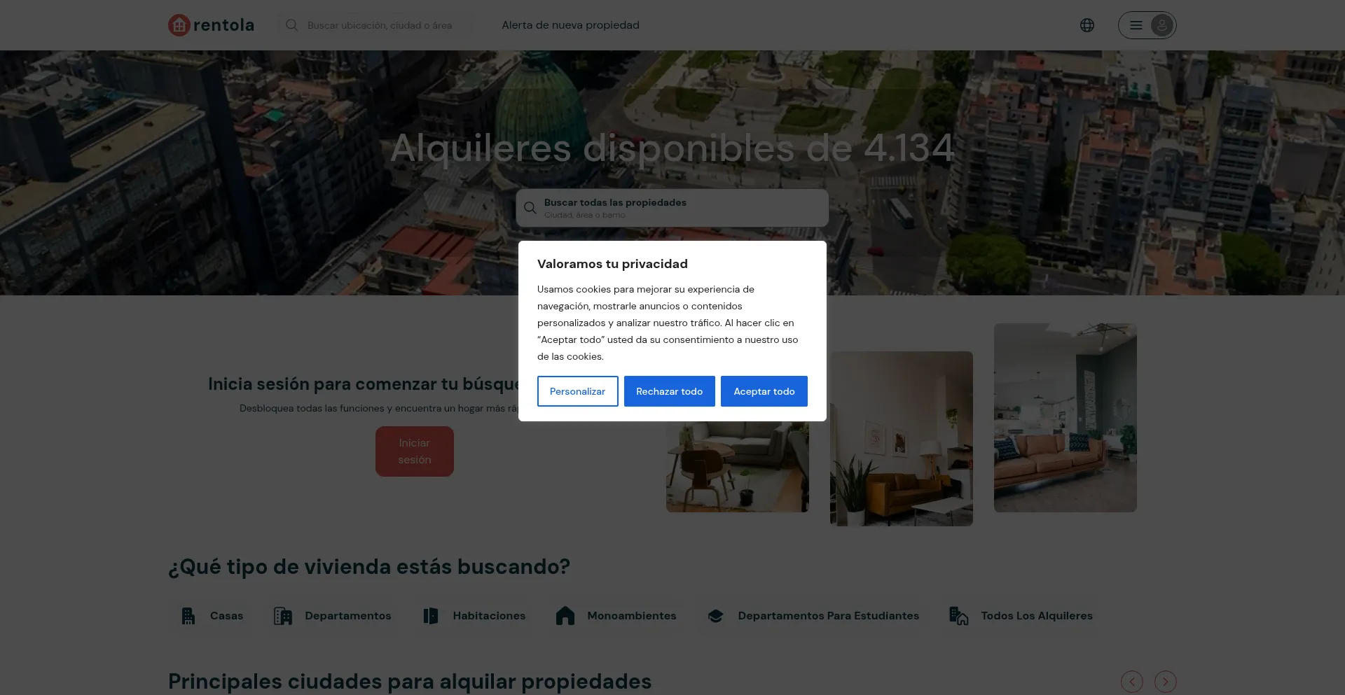 Website screenshot of Rentola.ar