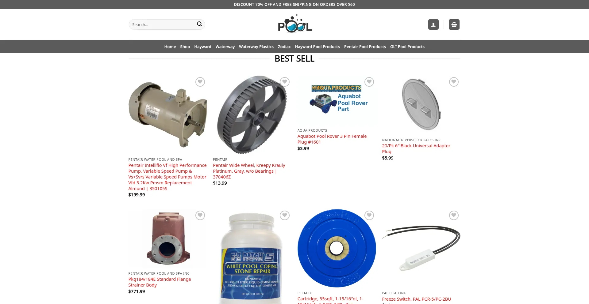 Website screenshot of Replacementpoolparts.com