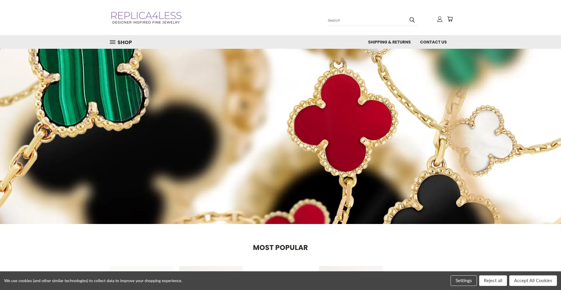 Website screenshot of Replica4less.com