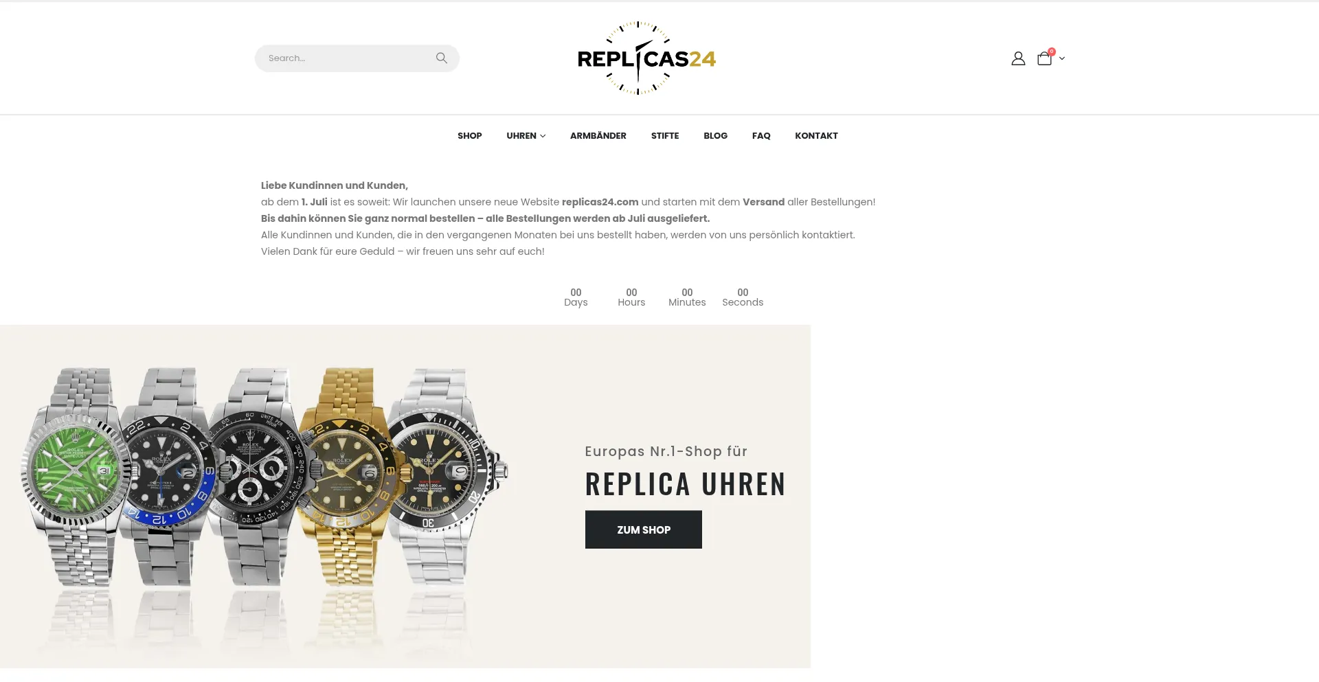 Website screenshot of Replicas24.com