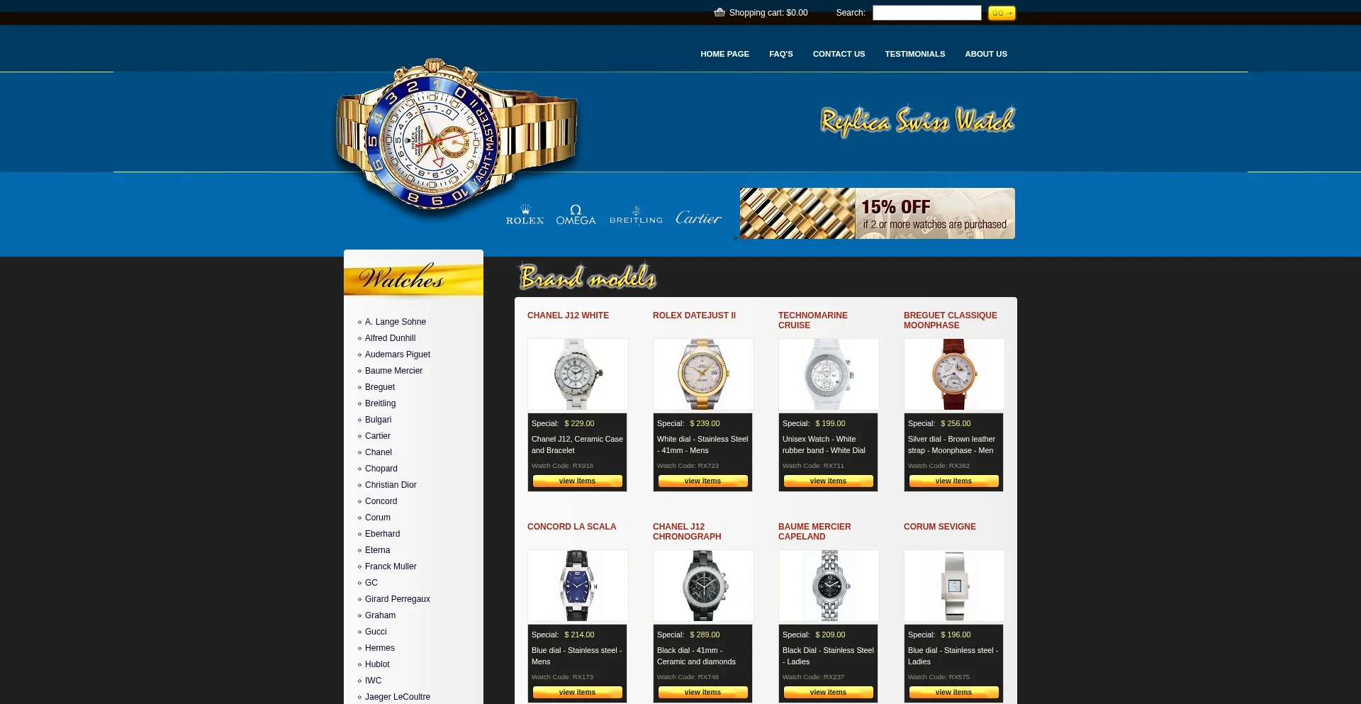 Website screenshot of Replicaswisswatch.com