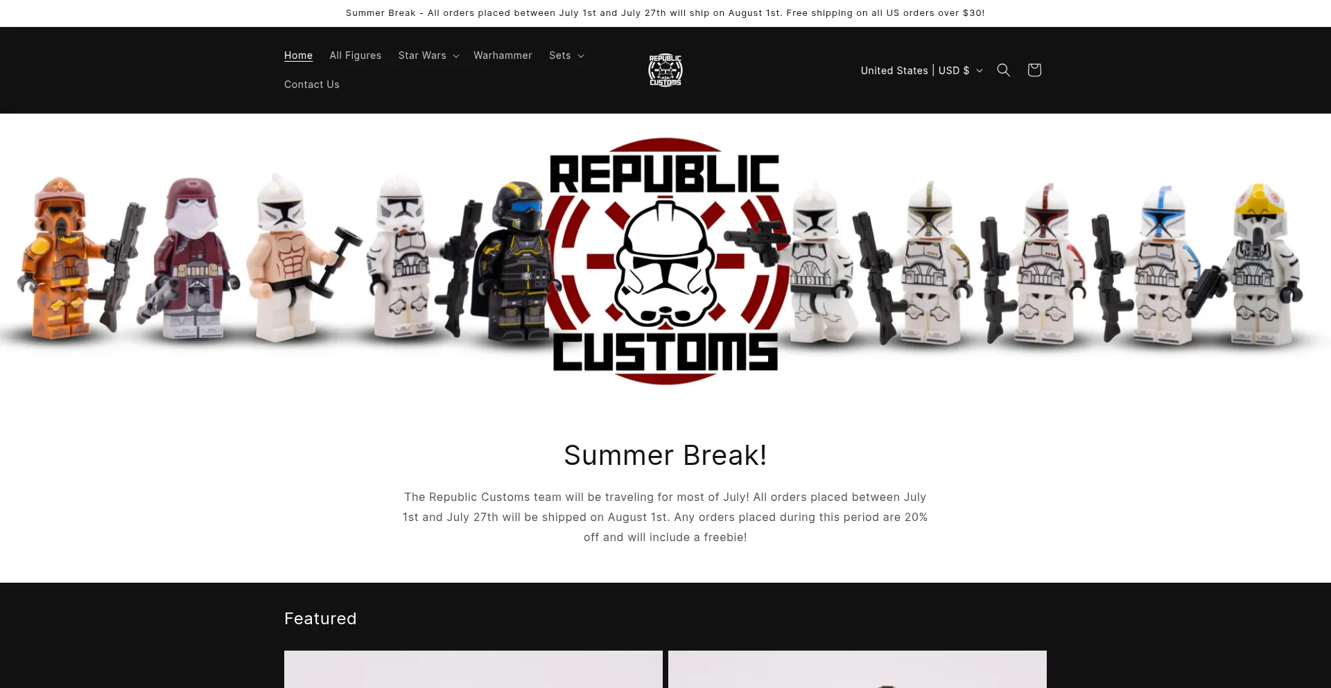 Website screenshot of Republiccustomsstore.com