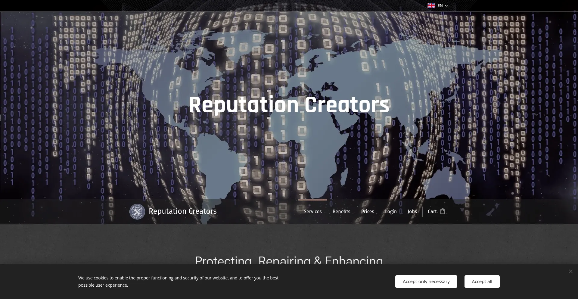 Website screenshot of Reputationcreators.com