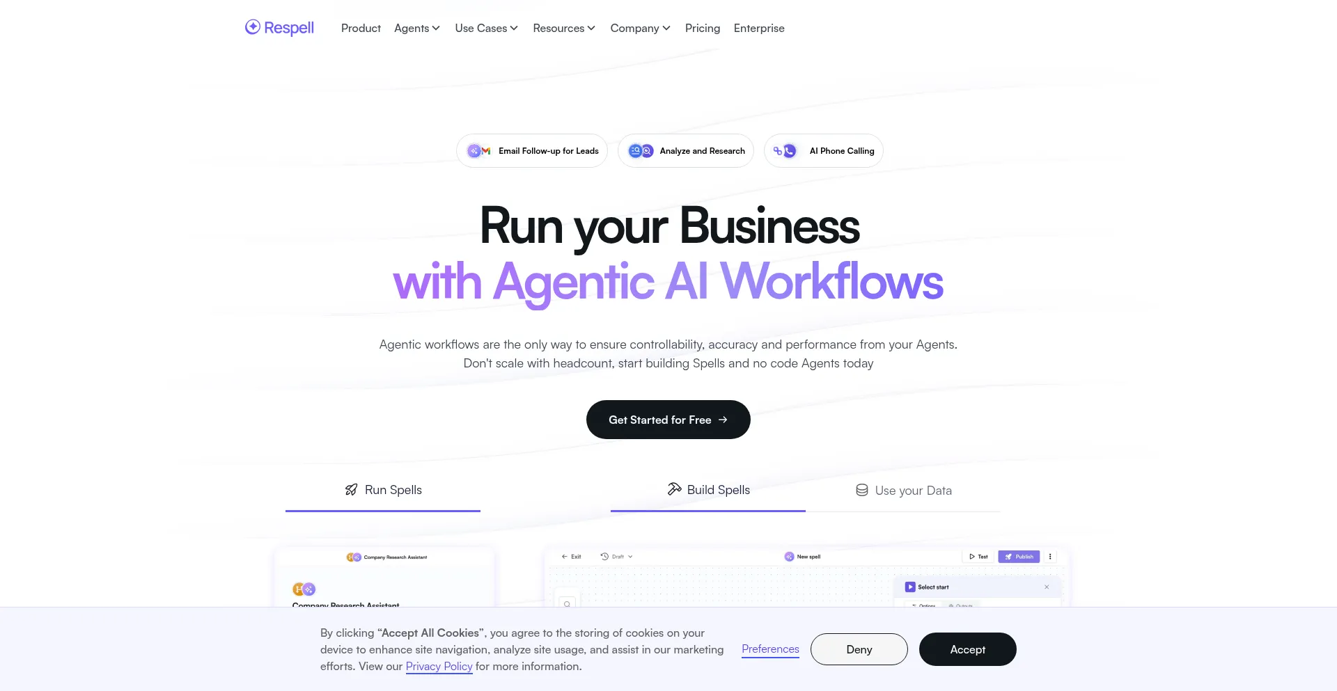 Website screenshot of Respell.ai