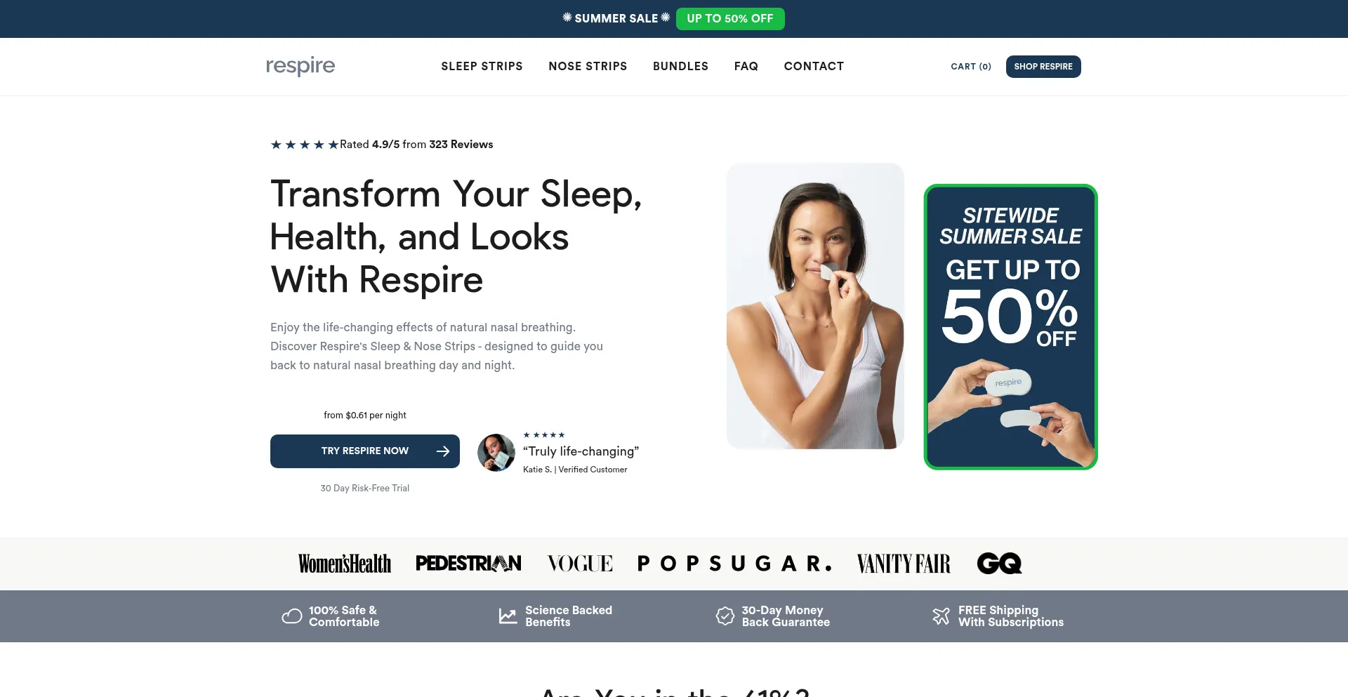 Website screenshot of Respire.com