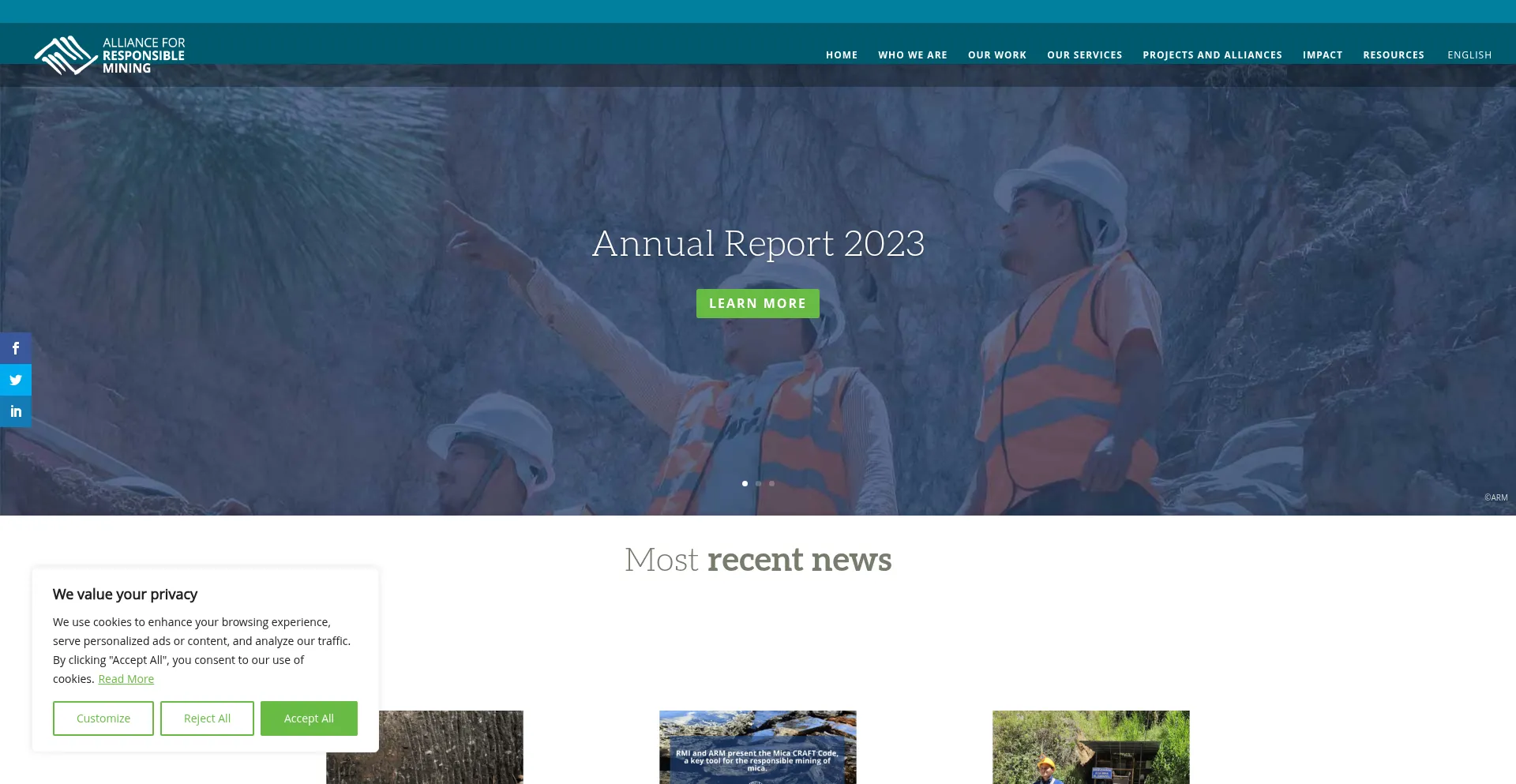 Website screenshot of Responsiblemines.org