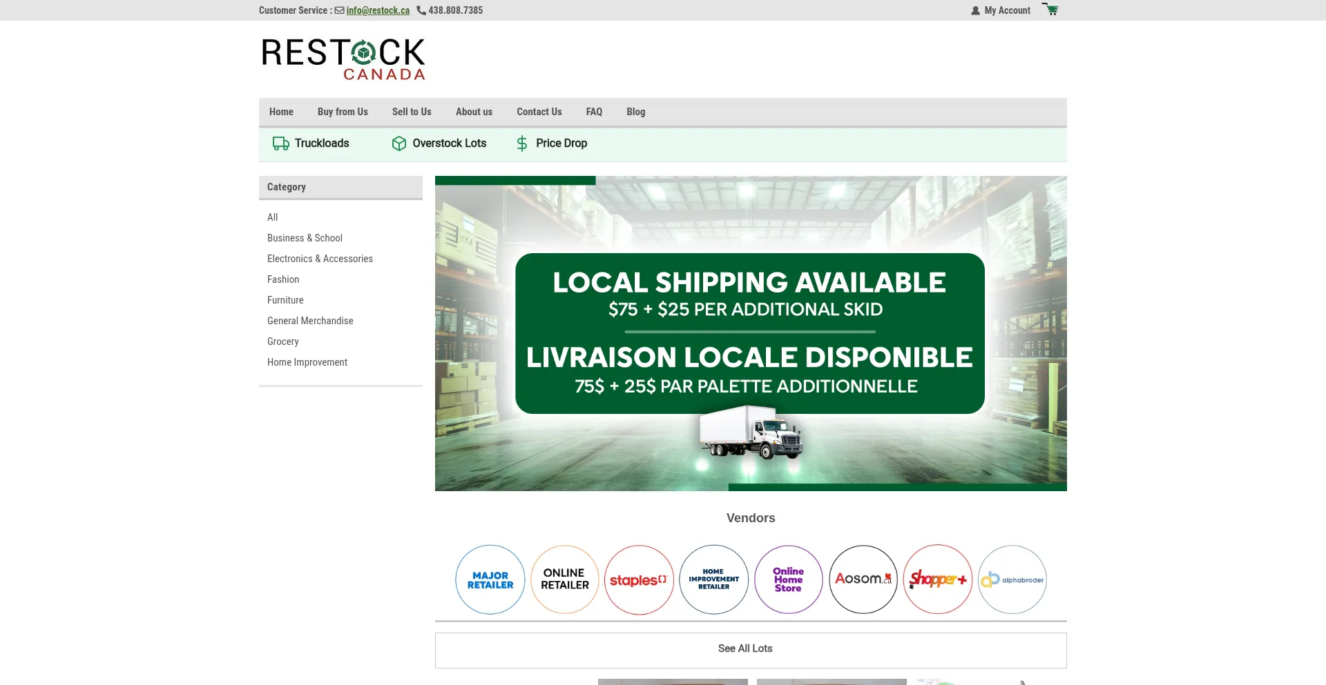 Website screenshot of Restock.ca