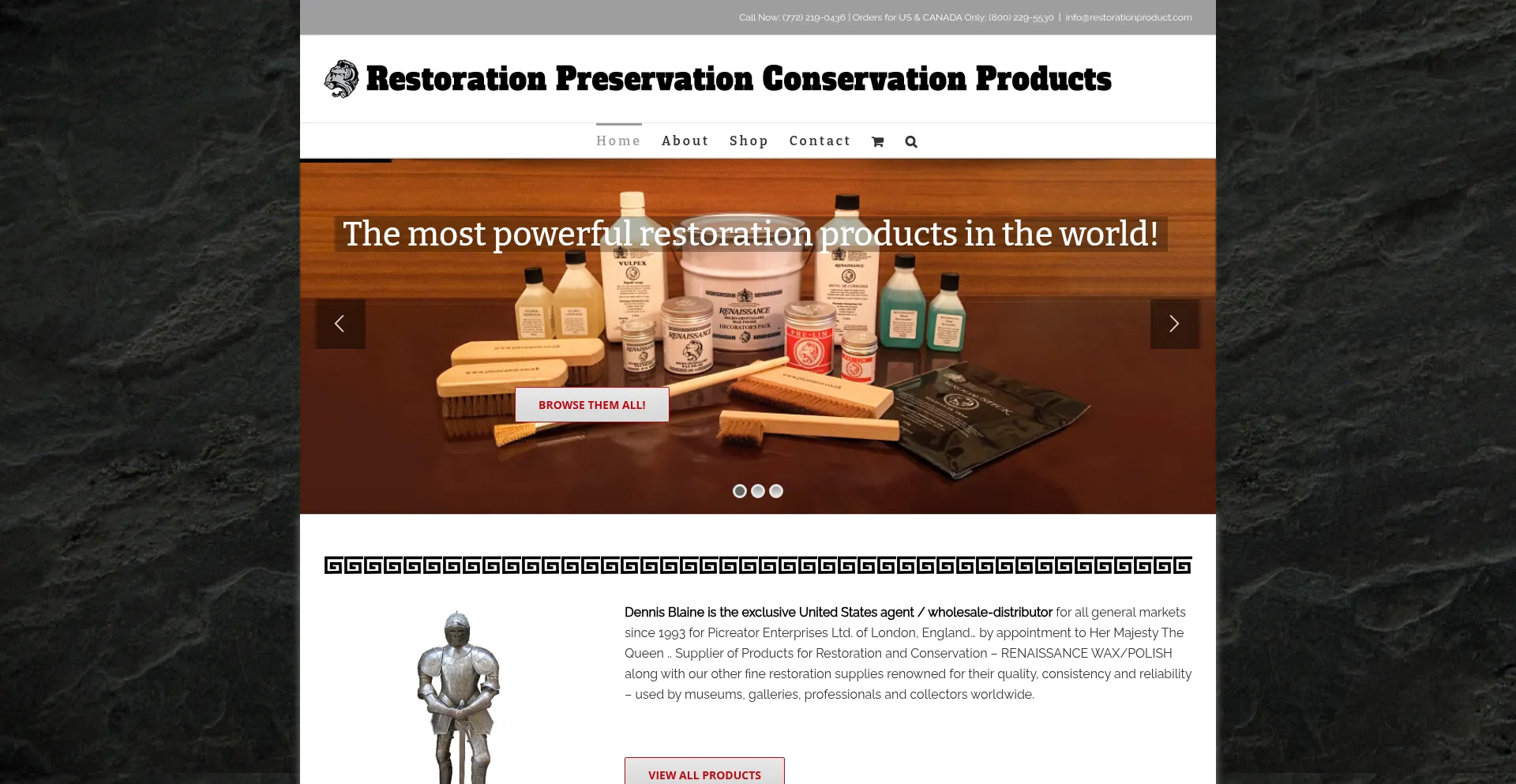 Website screenshot of Restorationproduct.com