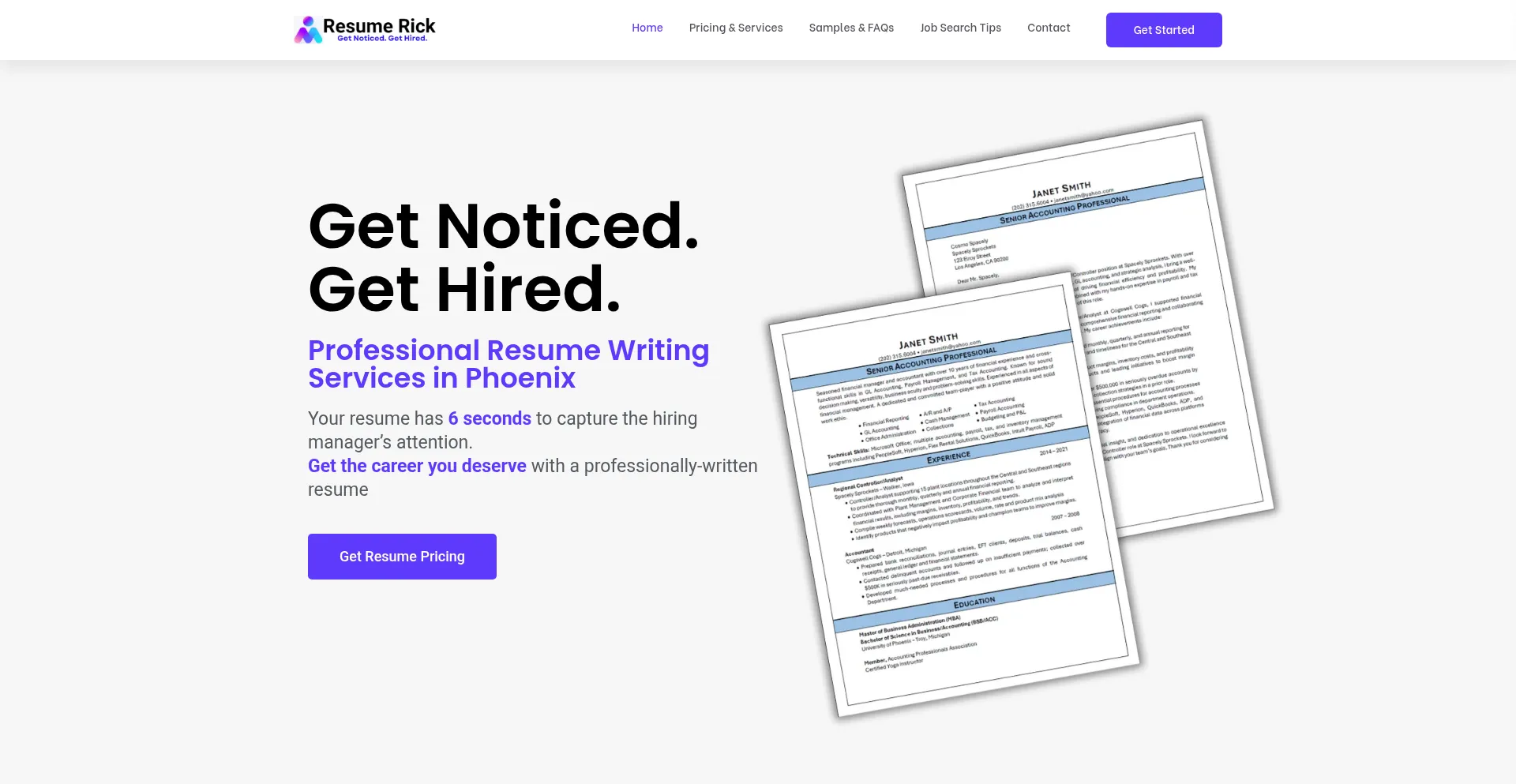 Website screenshot of Resumerick.com