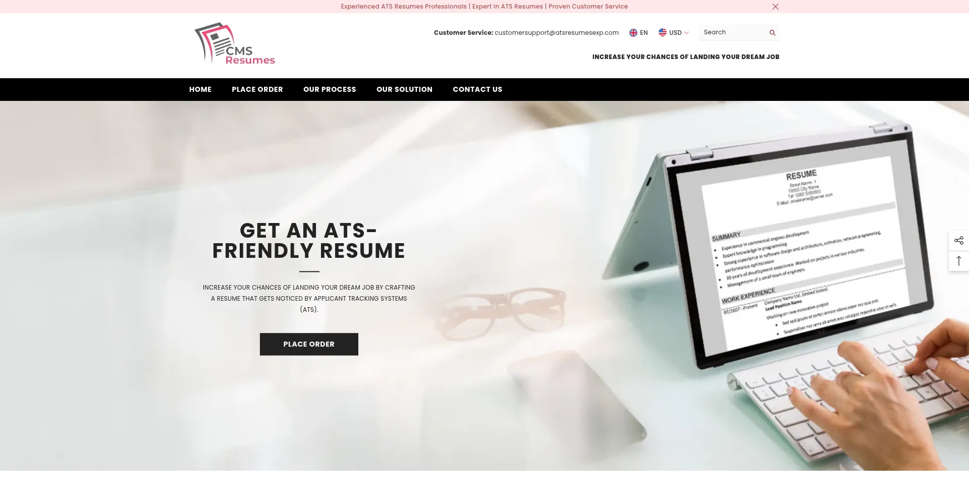 Website screenshot of Resumeswritingpro.com