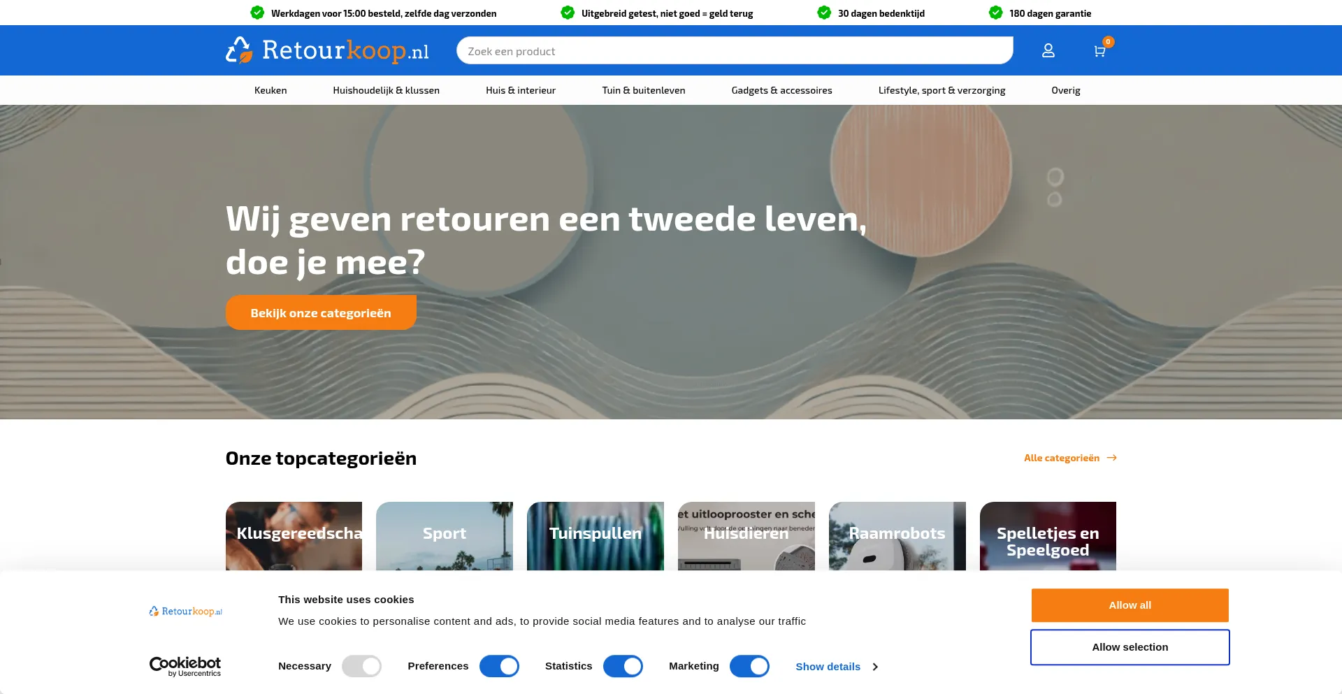 Website screenshot of Retourkoop.nl