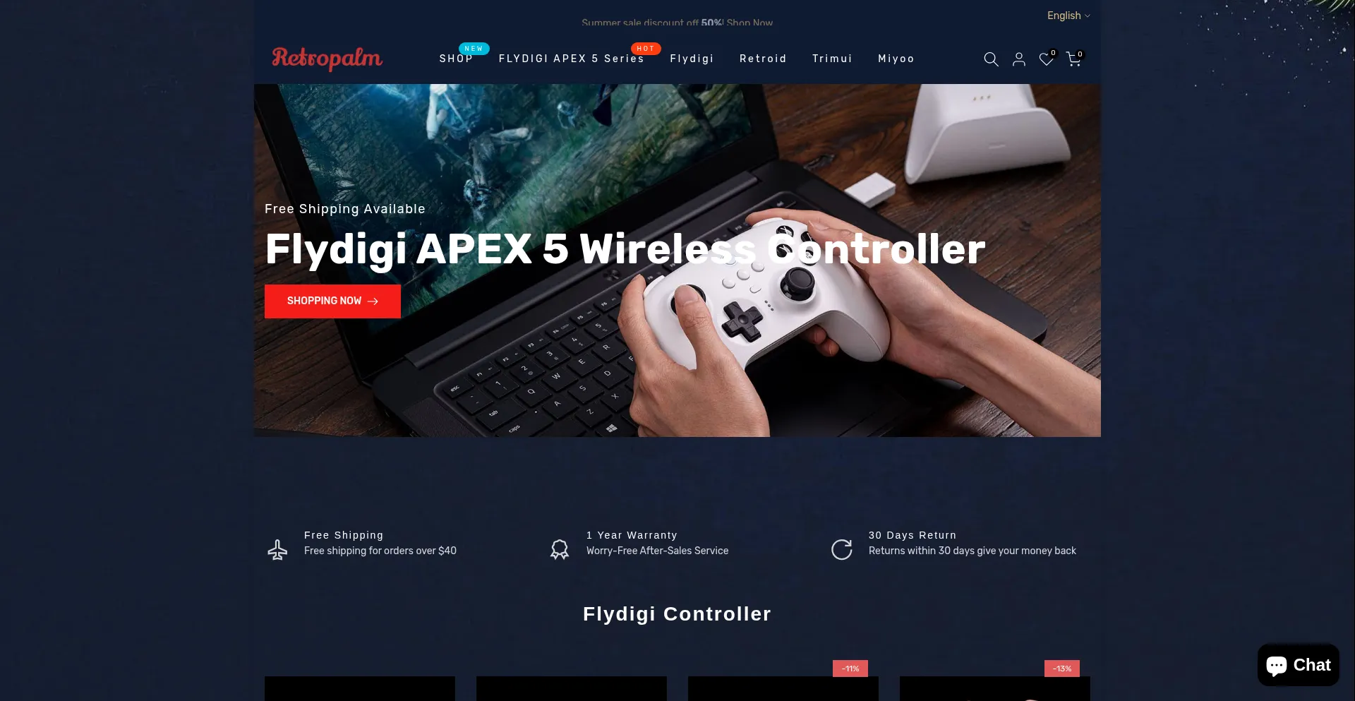 Website screenshot of Retropalm.com