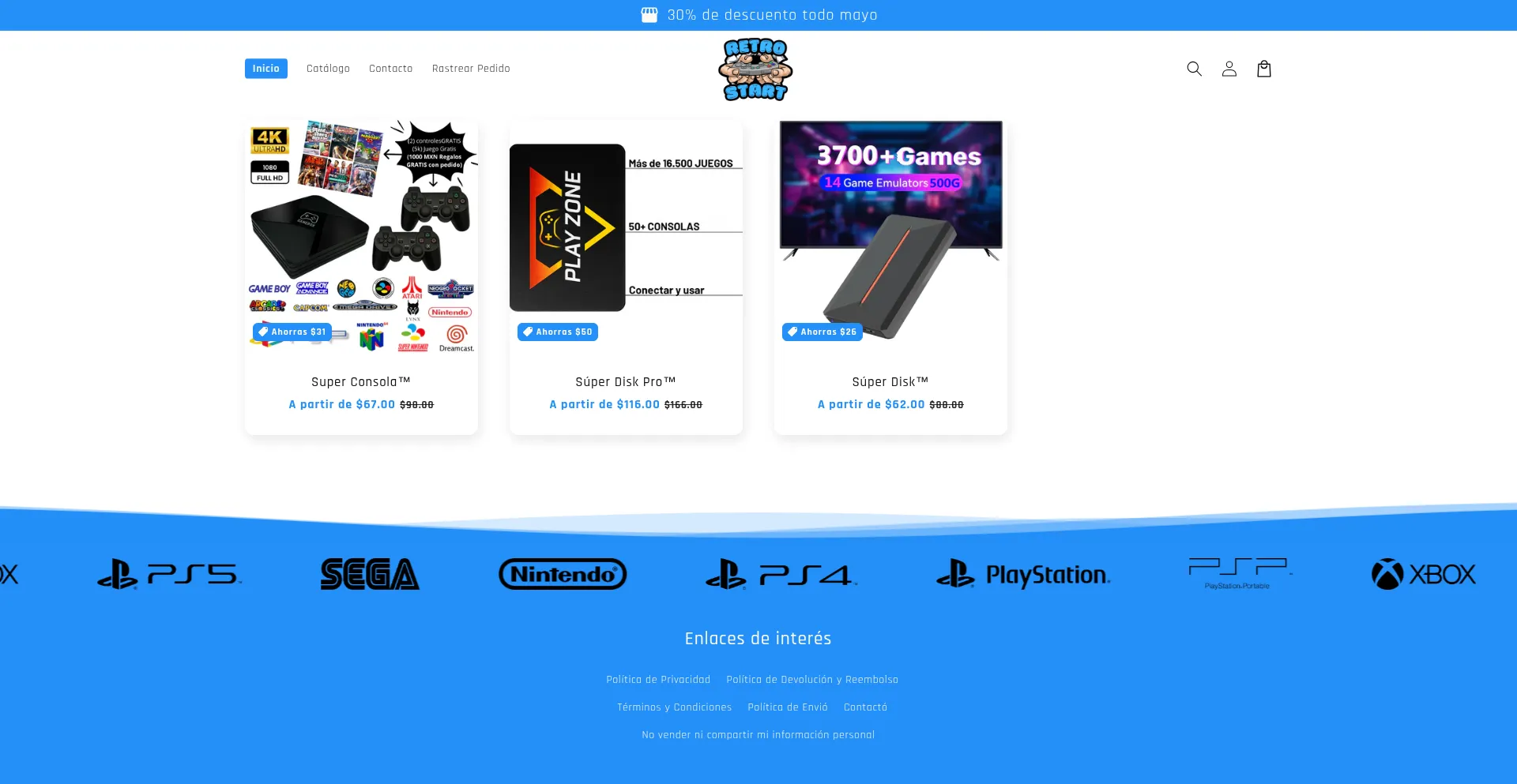 Website screenshot of Retrostart.shop