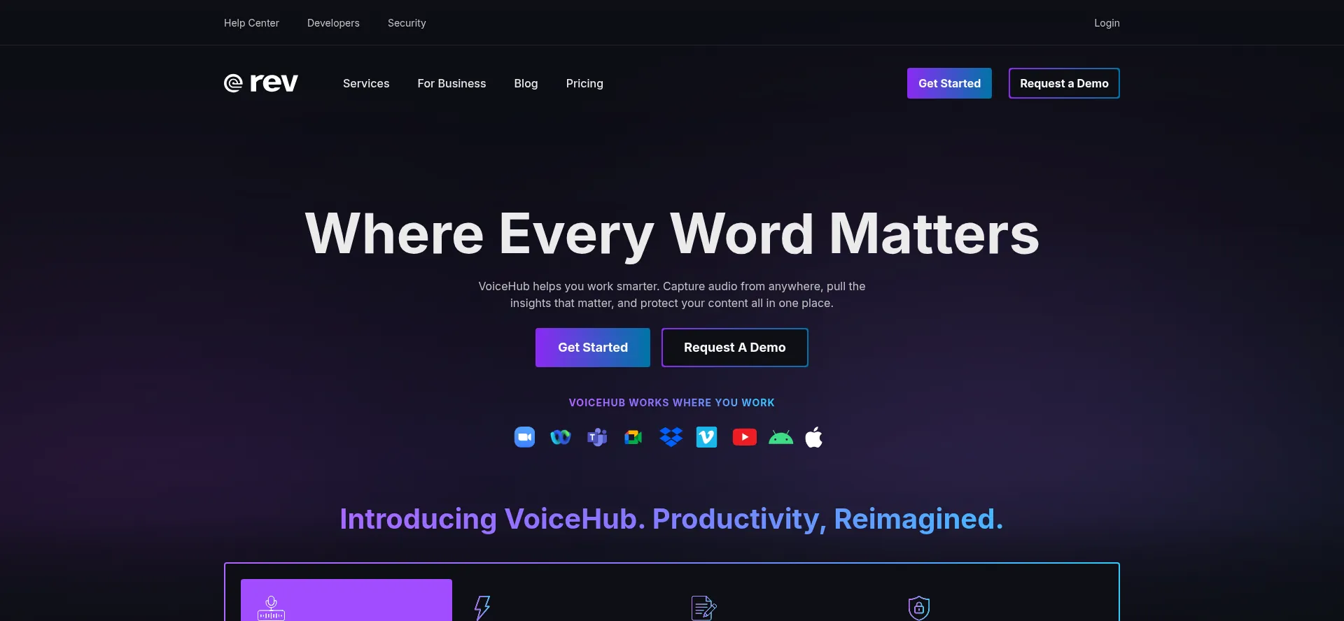 Website screenshot of Rev.com