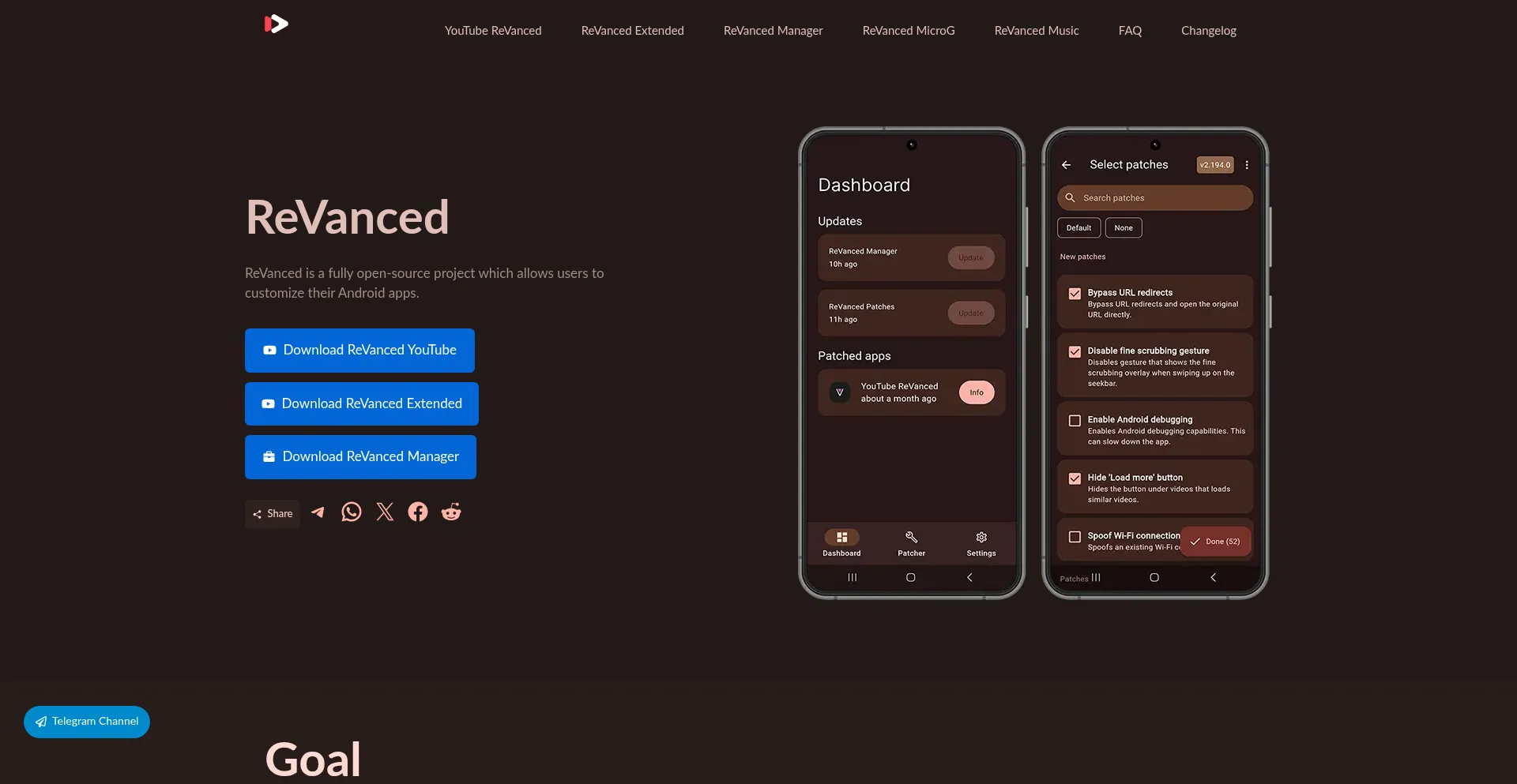 Website screenshot of Revanced.io
