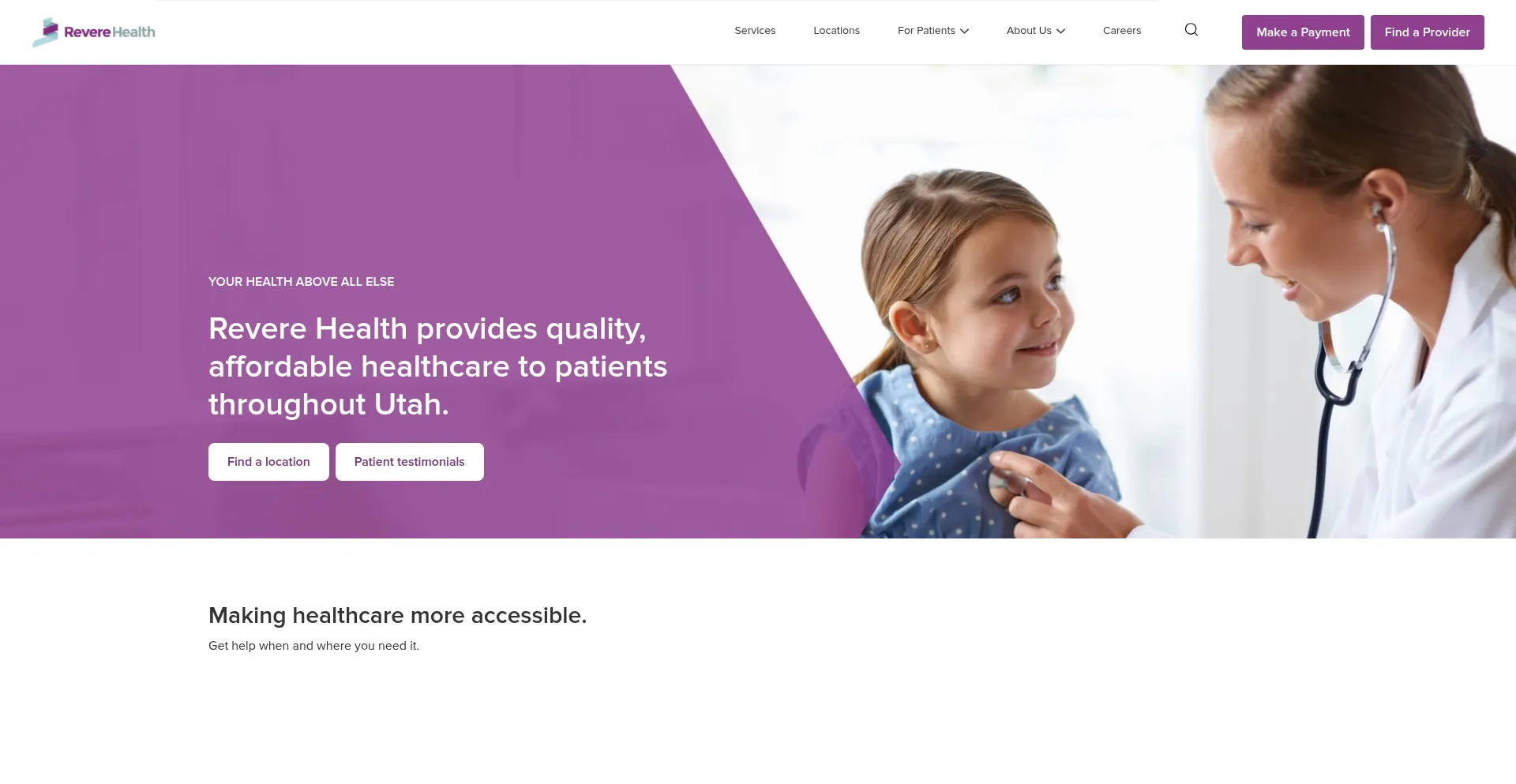 Website screenshot of Reverehealth.com