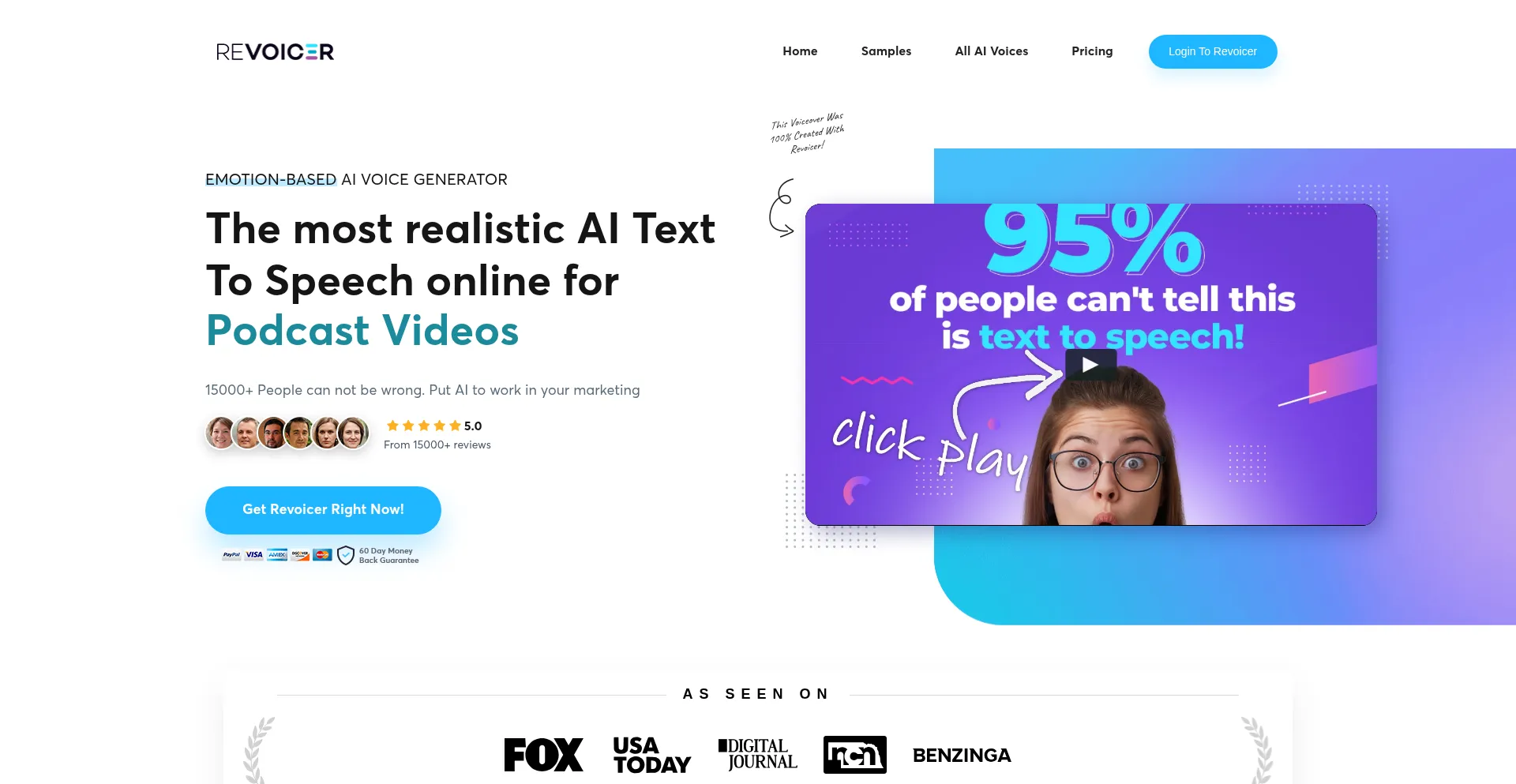 Website screenshot of Revoicer.com