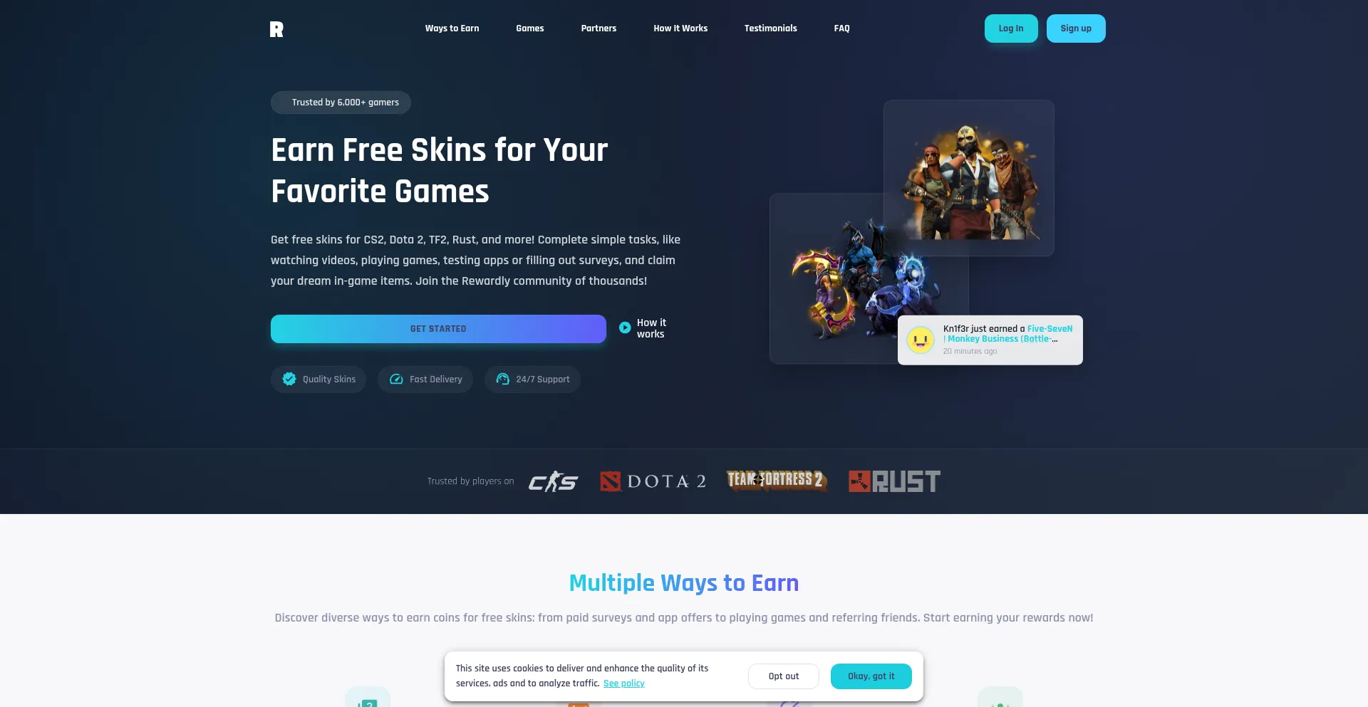 Website screenshot of Rewardly.gg
