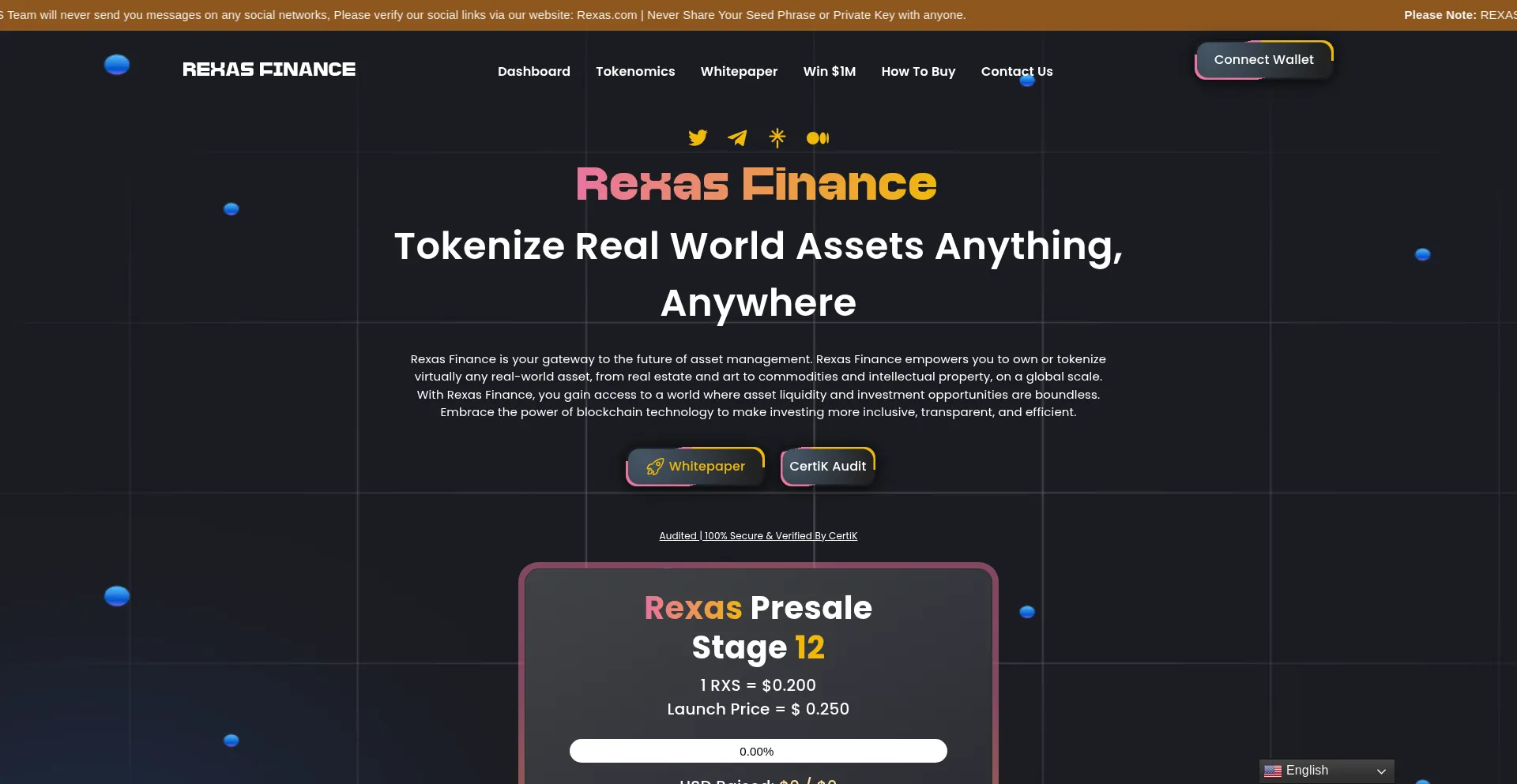 Website screenshot of Rexas.io