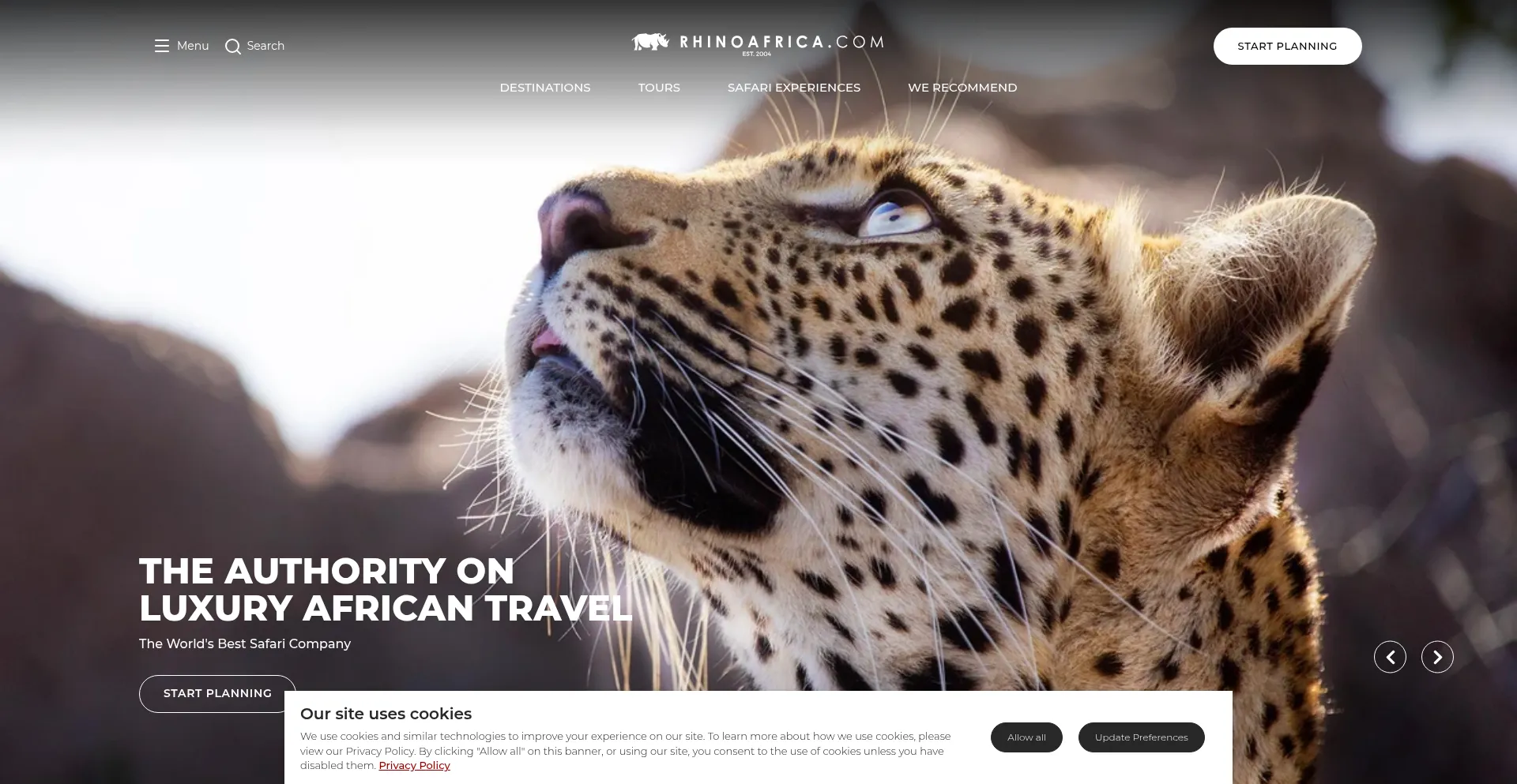 Website screenshot of Rhinoafrica.com