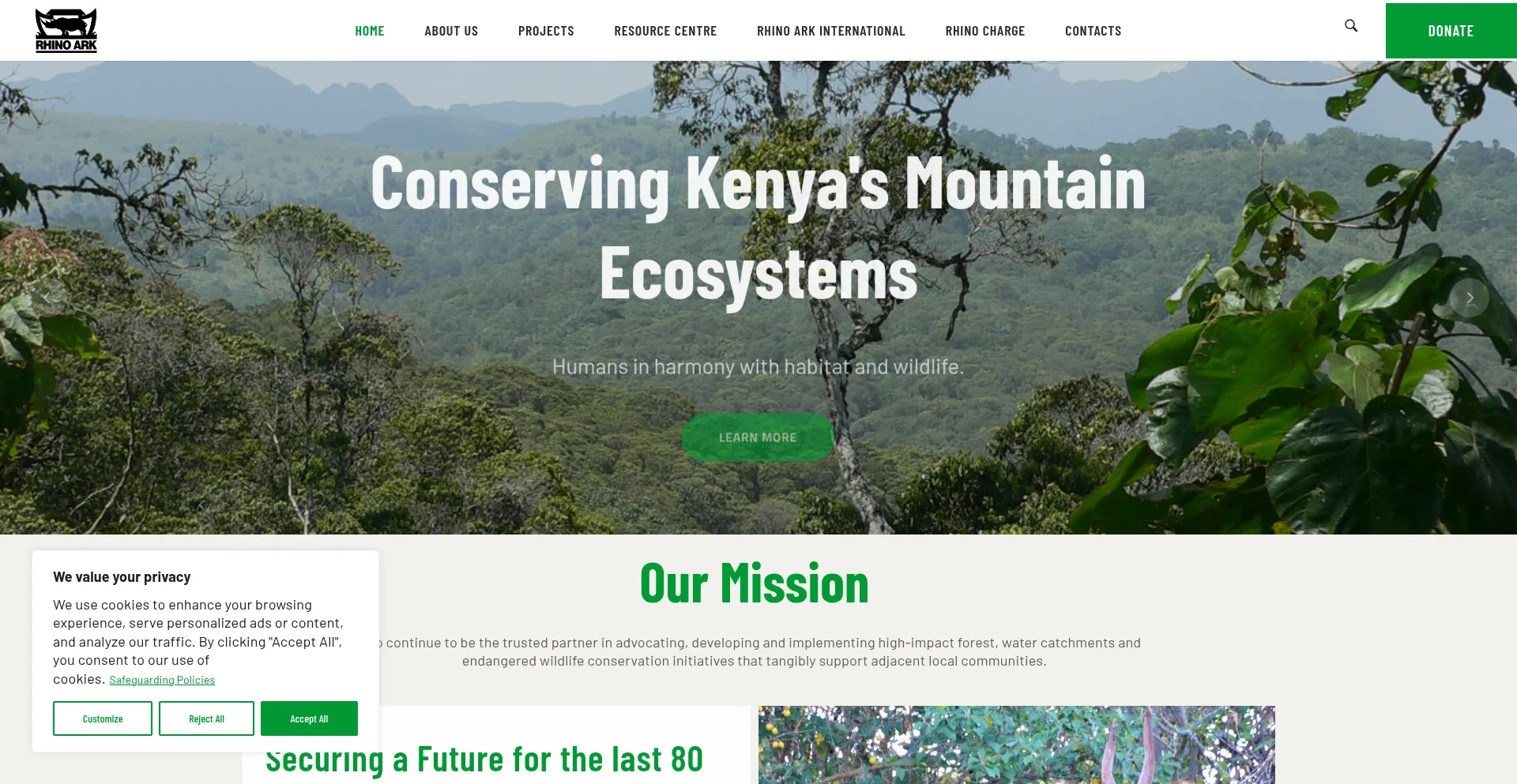 Website screenshot of Rhinoark.org