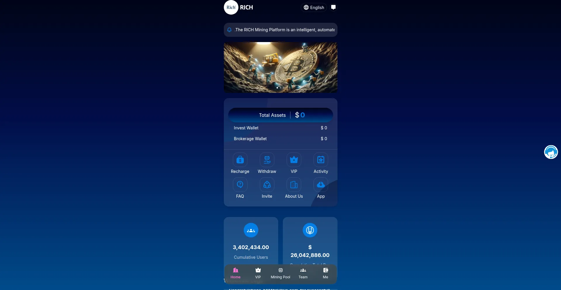Website screenshot of Richmining.top