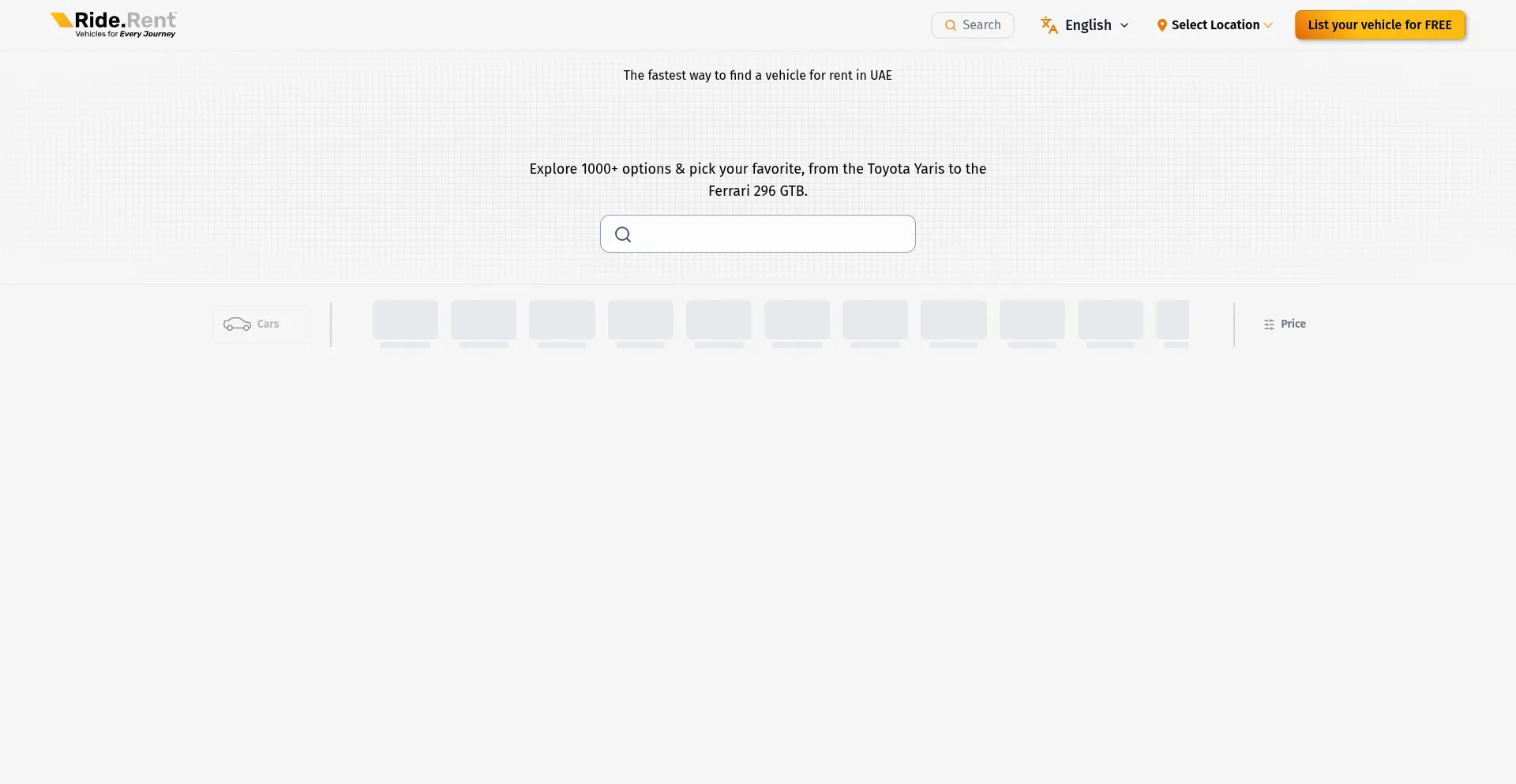 Website screenshot of Ride.rent