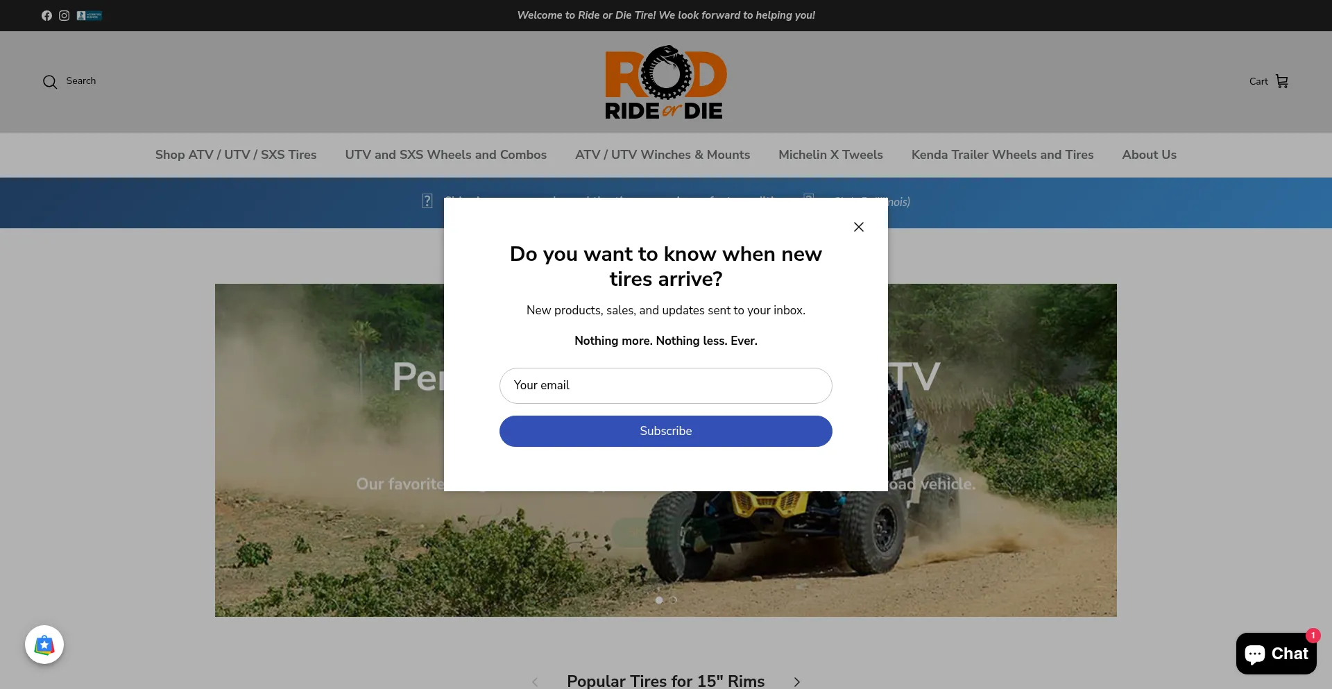 Website screenshot of Rideordietire.com