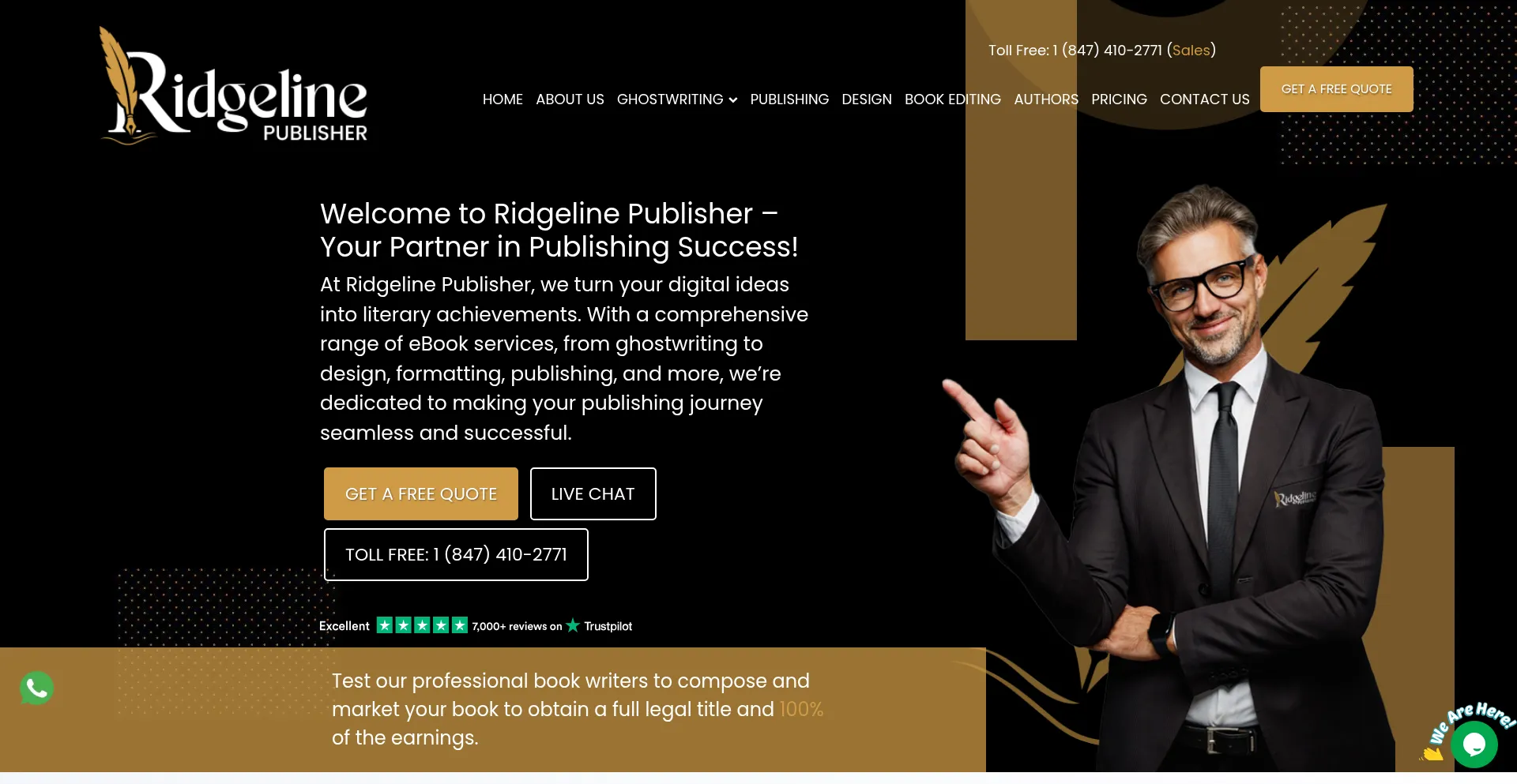 Website screenshot of Ridgelinepublisher.com