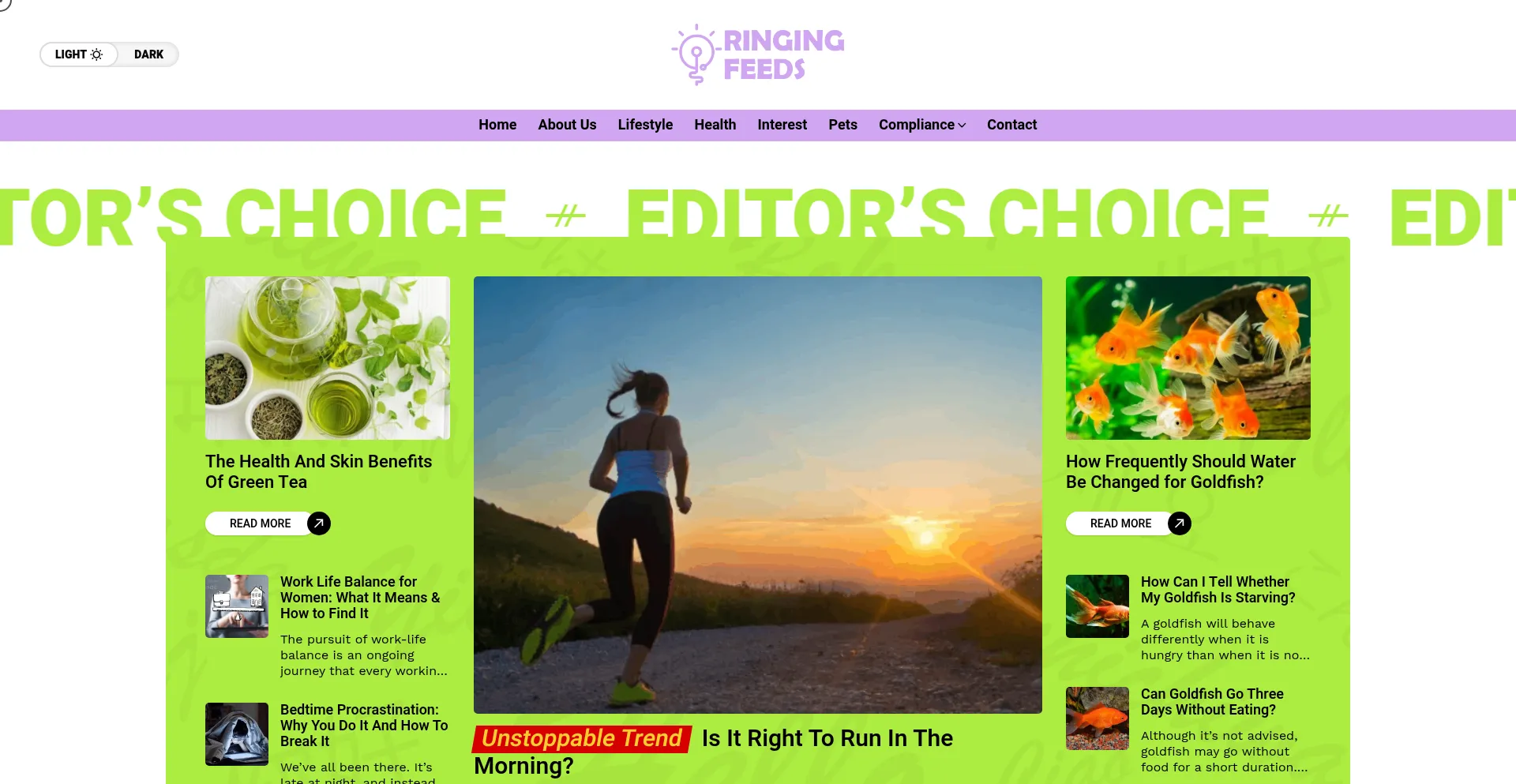 Website screenshot of Ringingfeeds.com