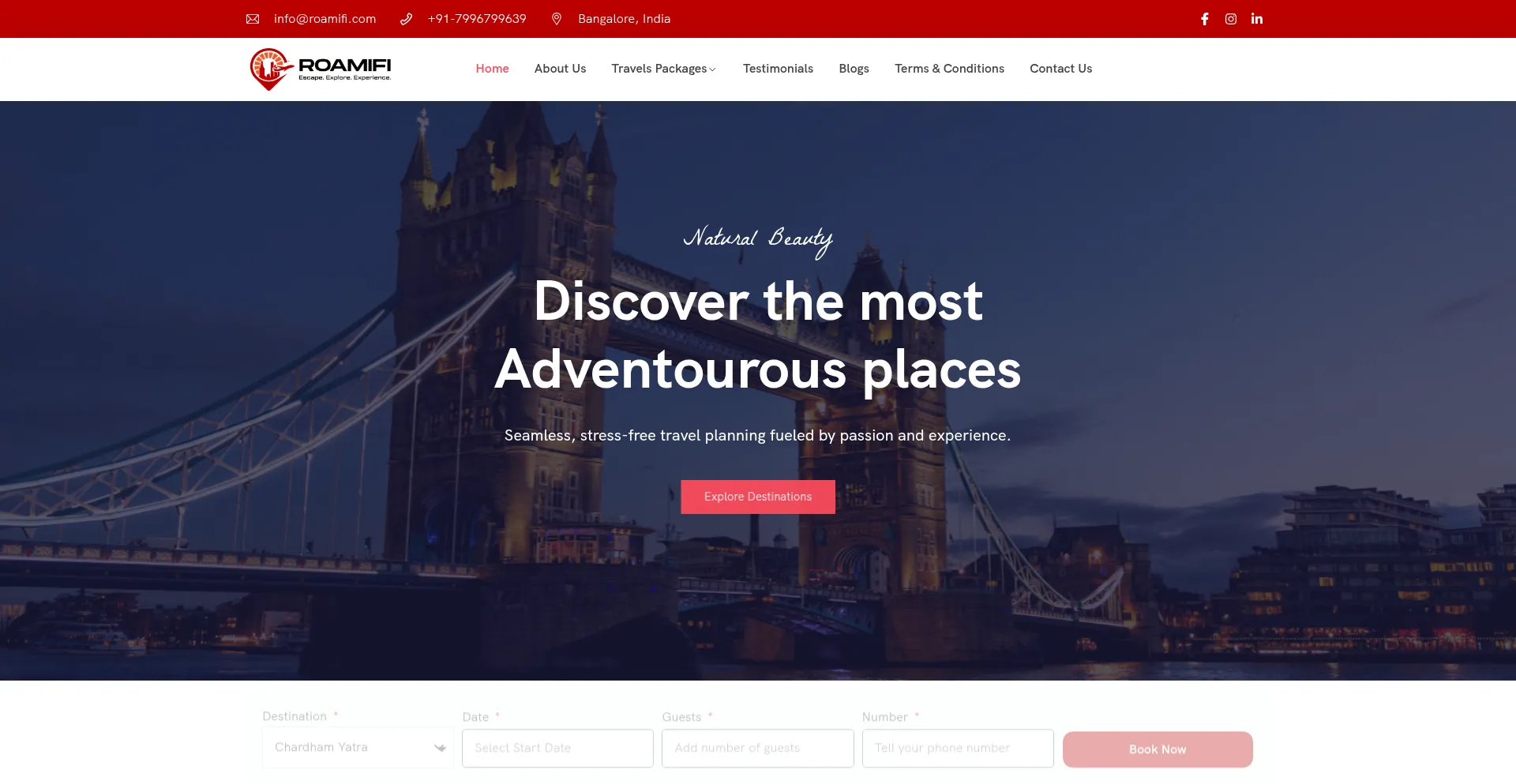 Website screenshot of Roamifi.com