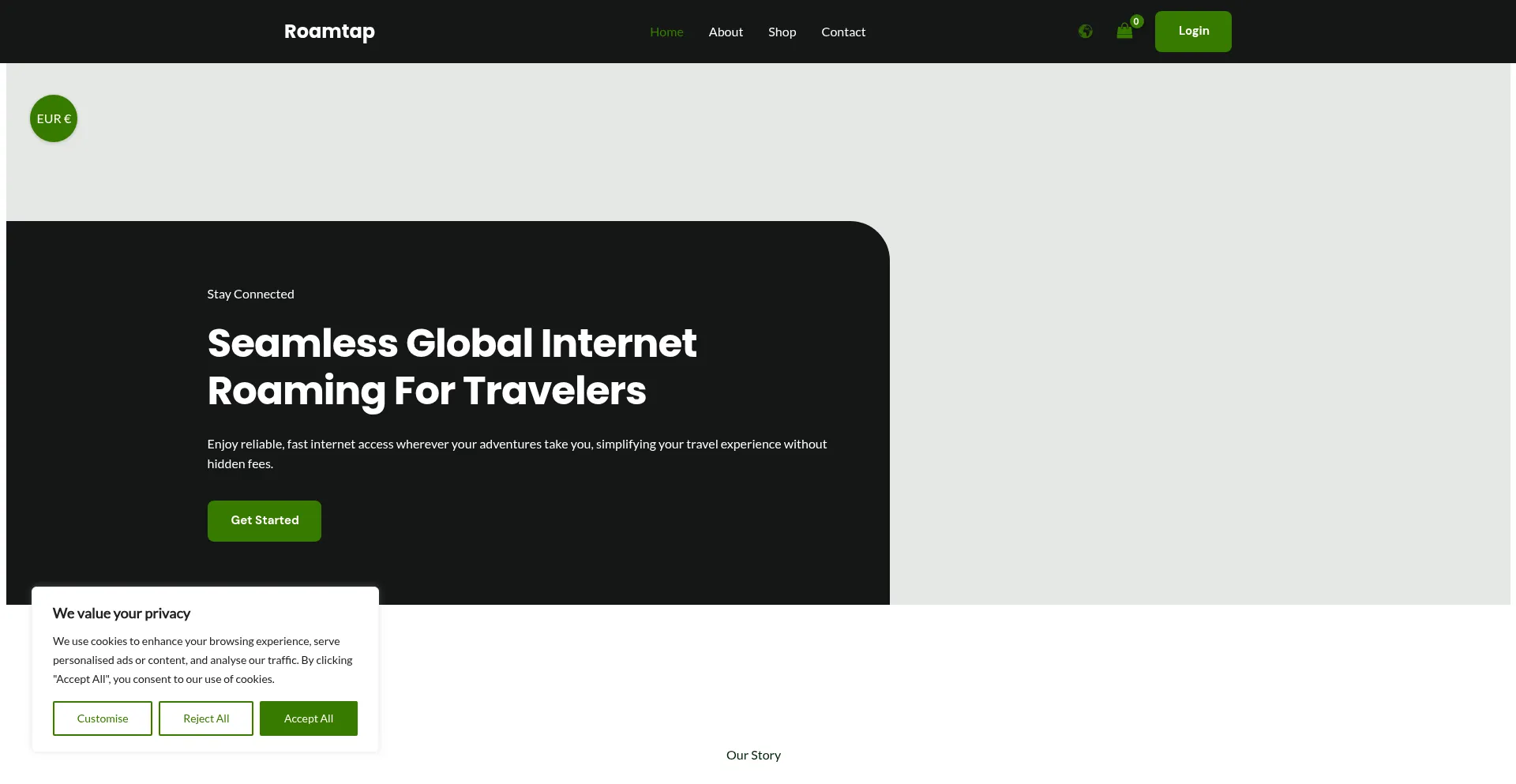 Website screenshot of Roamtap.com