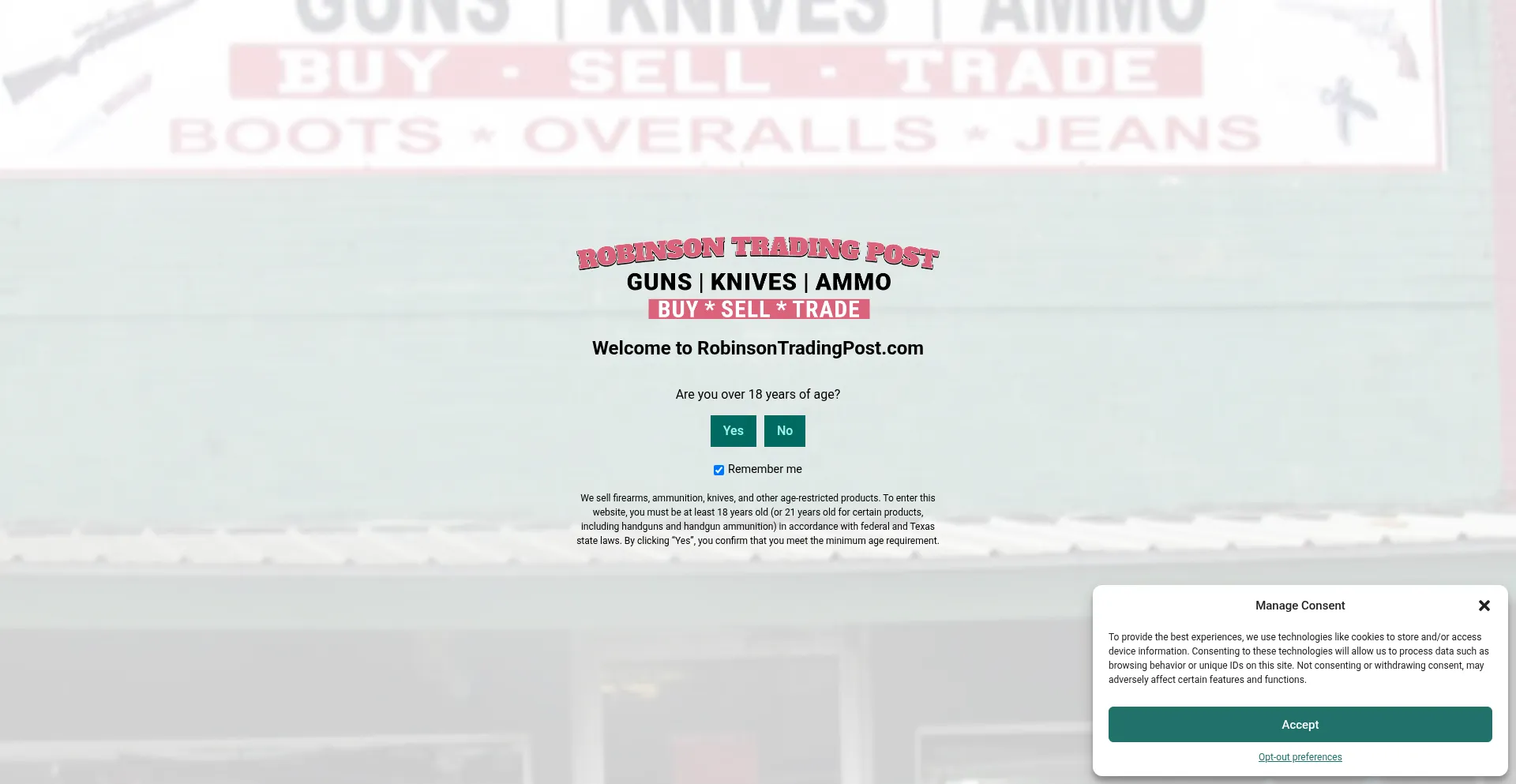 Website screenshot of Robinsontradingpost.com