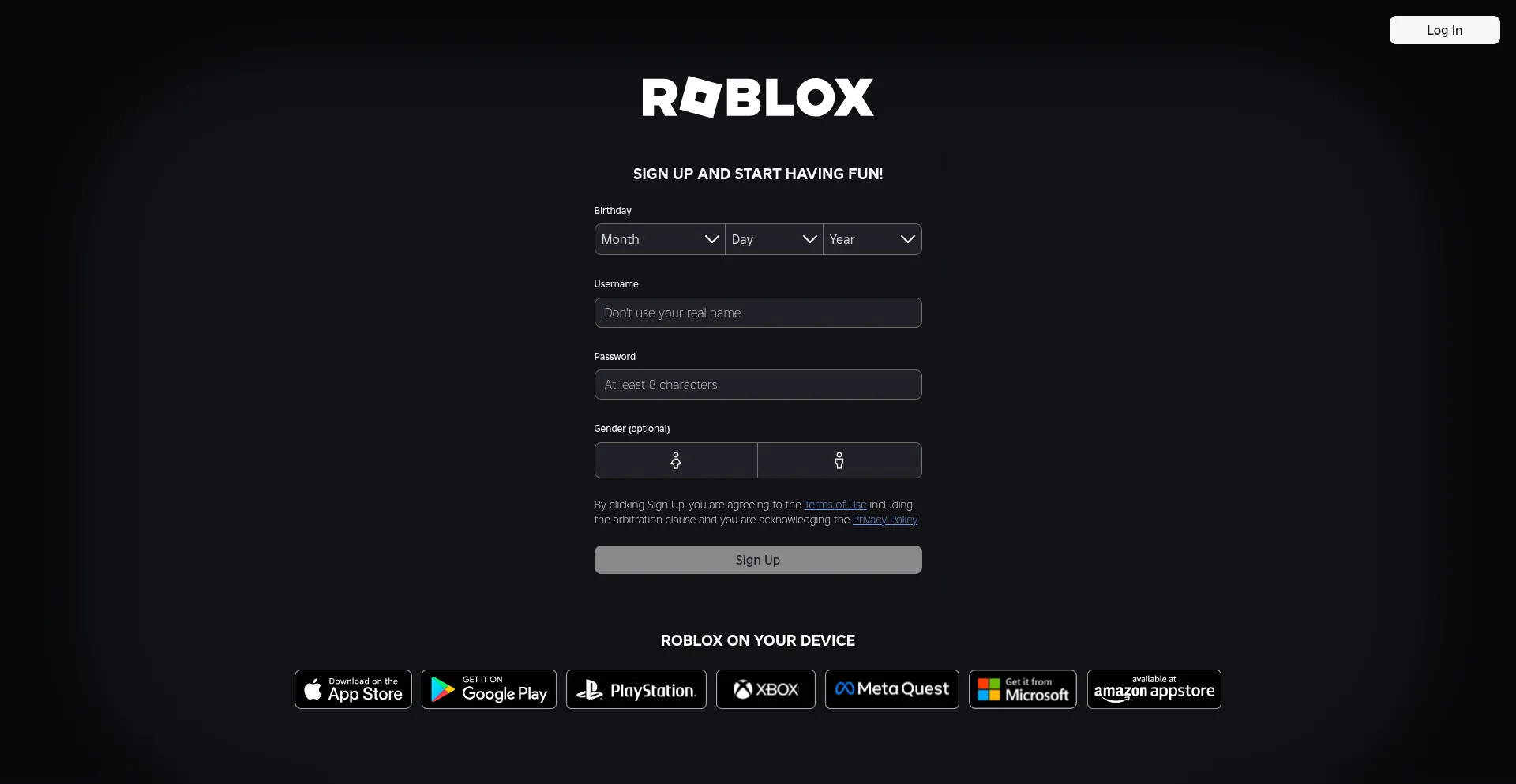 Website screenshot of Roblox.com.mu