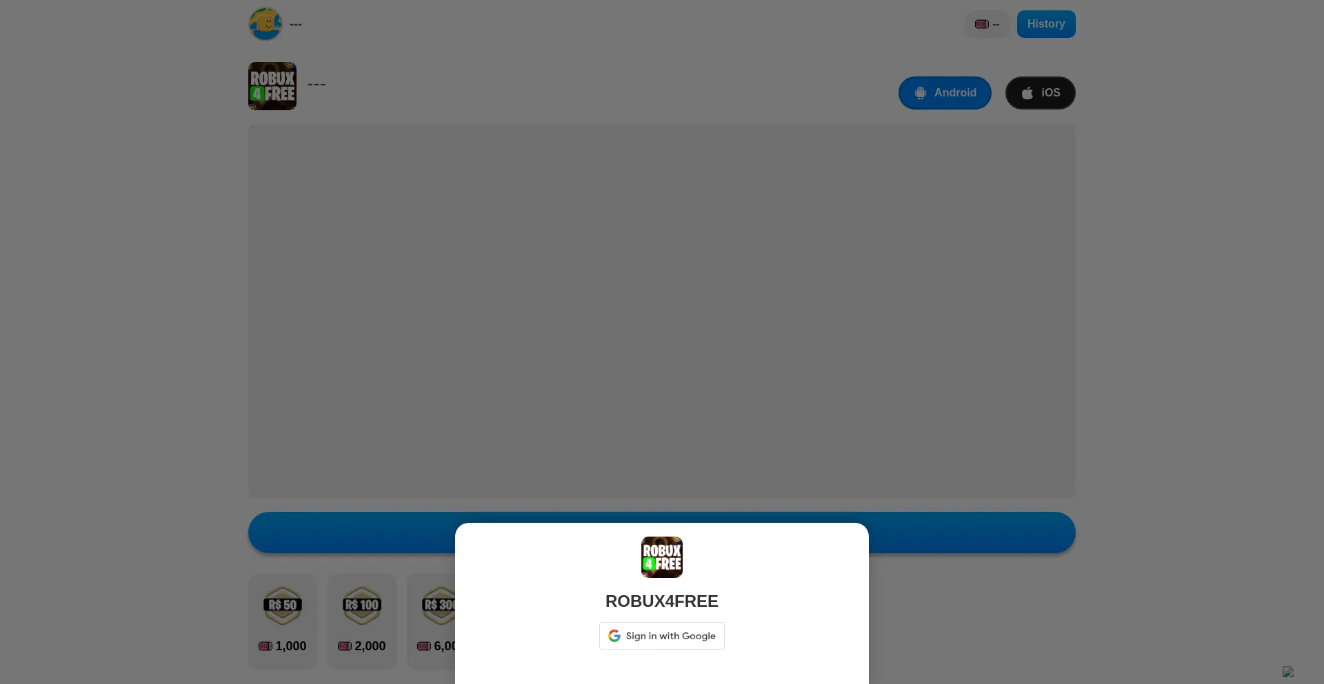 Website screenshot of Robux4free.com