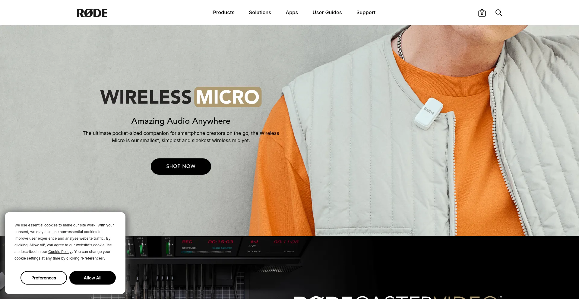 Website screenshot of Rode.com