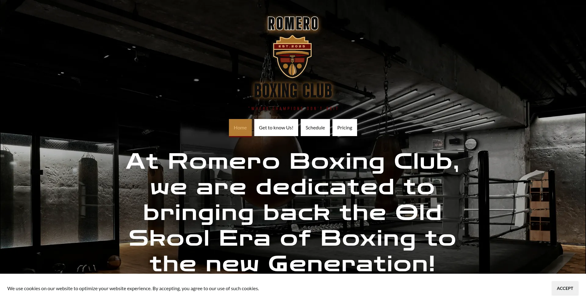 Website screenshot of Romeroboxingclub.com