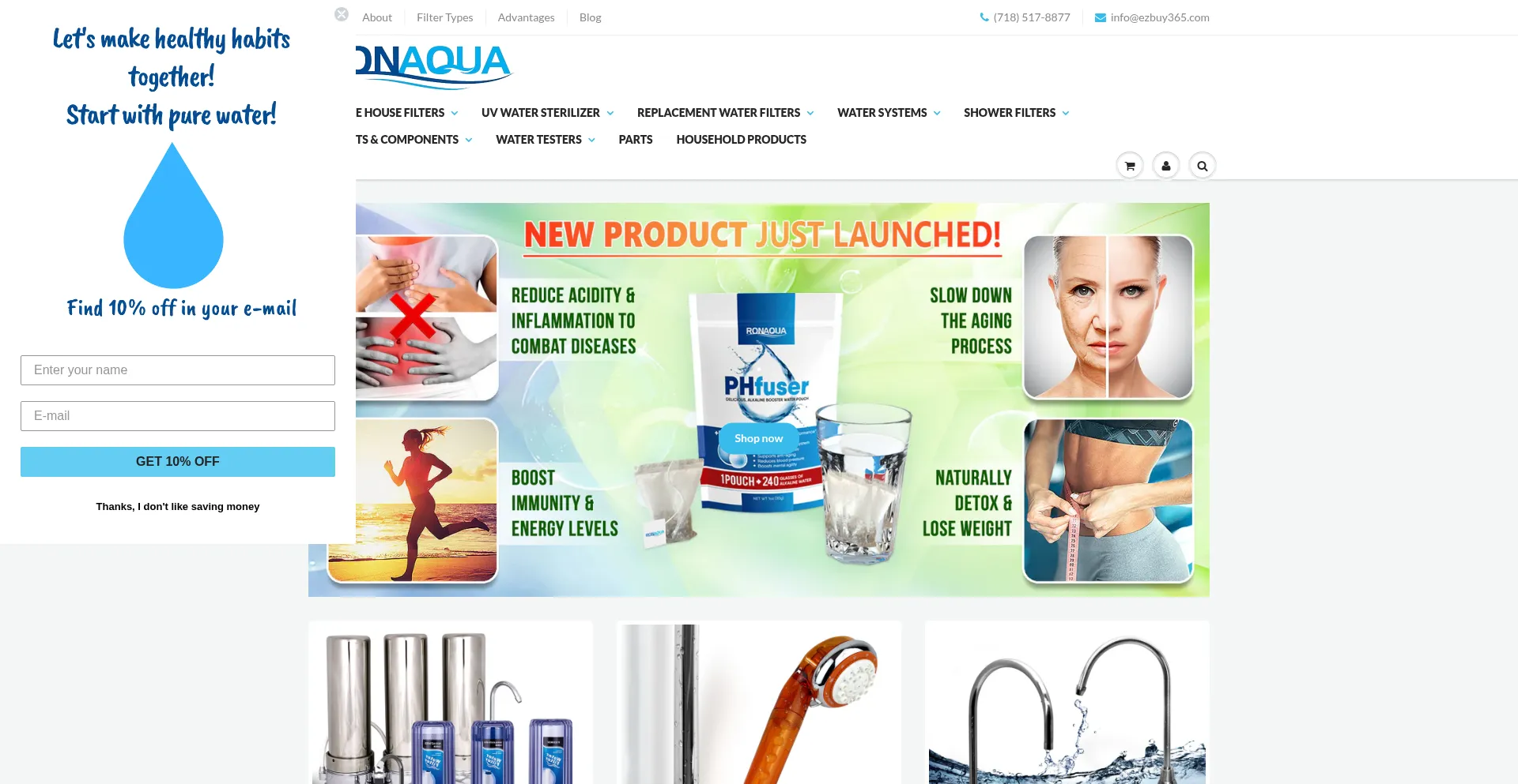 Website screenshot of Ronaqua.com