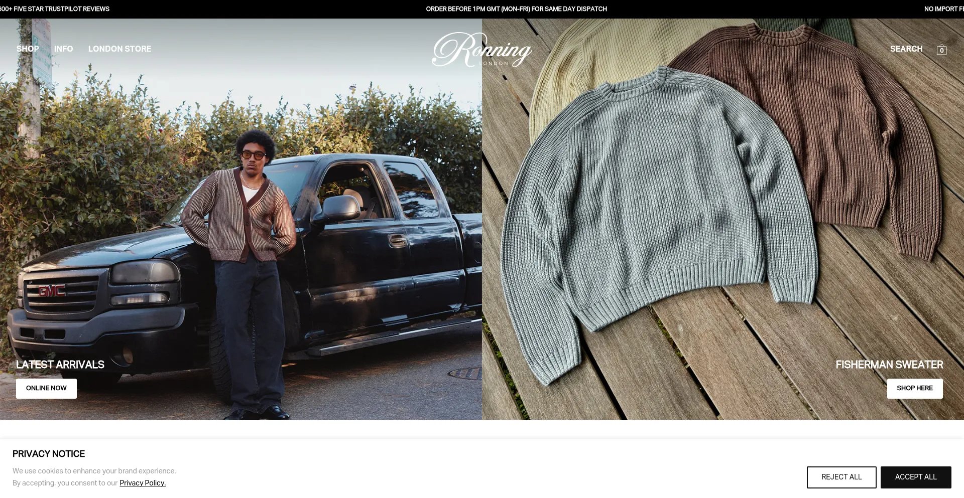 Website screenshot of Ronning.store