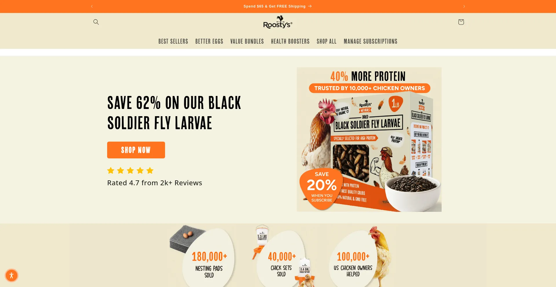 Website screenshot of Roostys.co