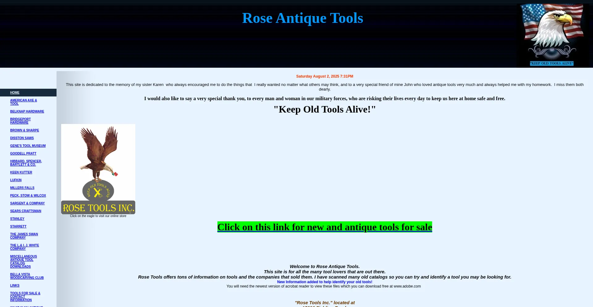 Website screenshot of Roseantiquetools.com