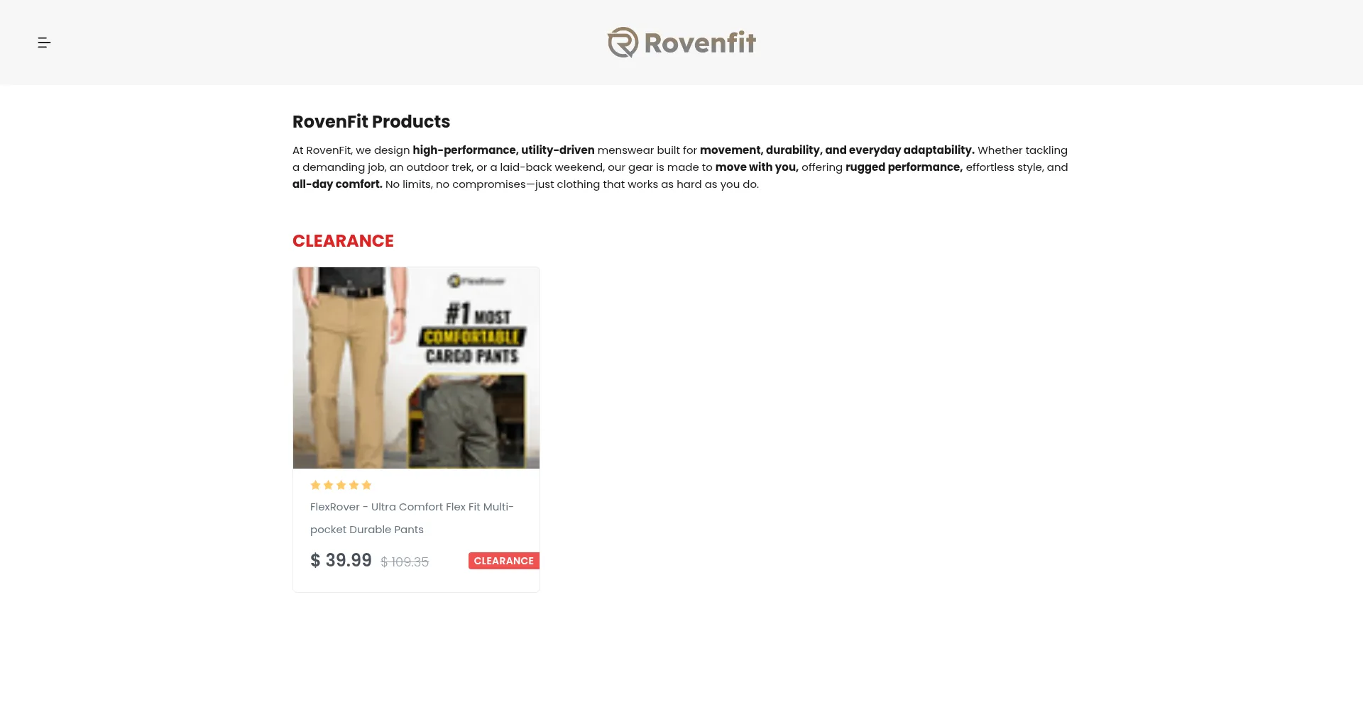 Website screenshot of Rovenfit.com
