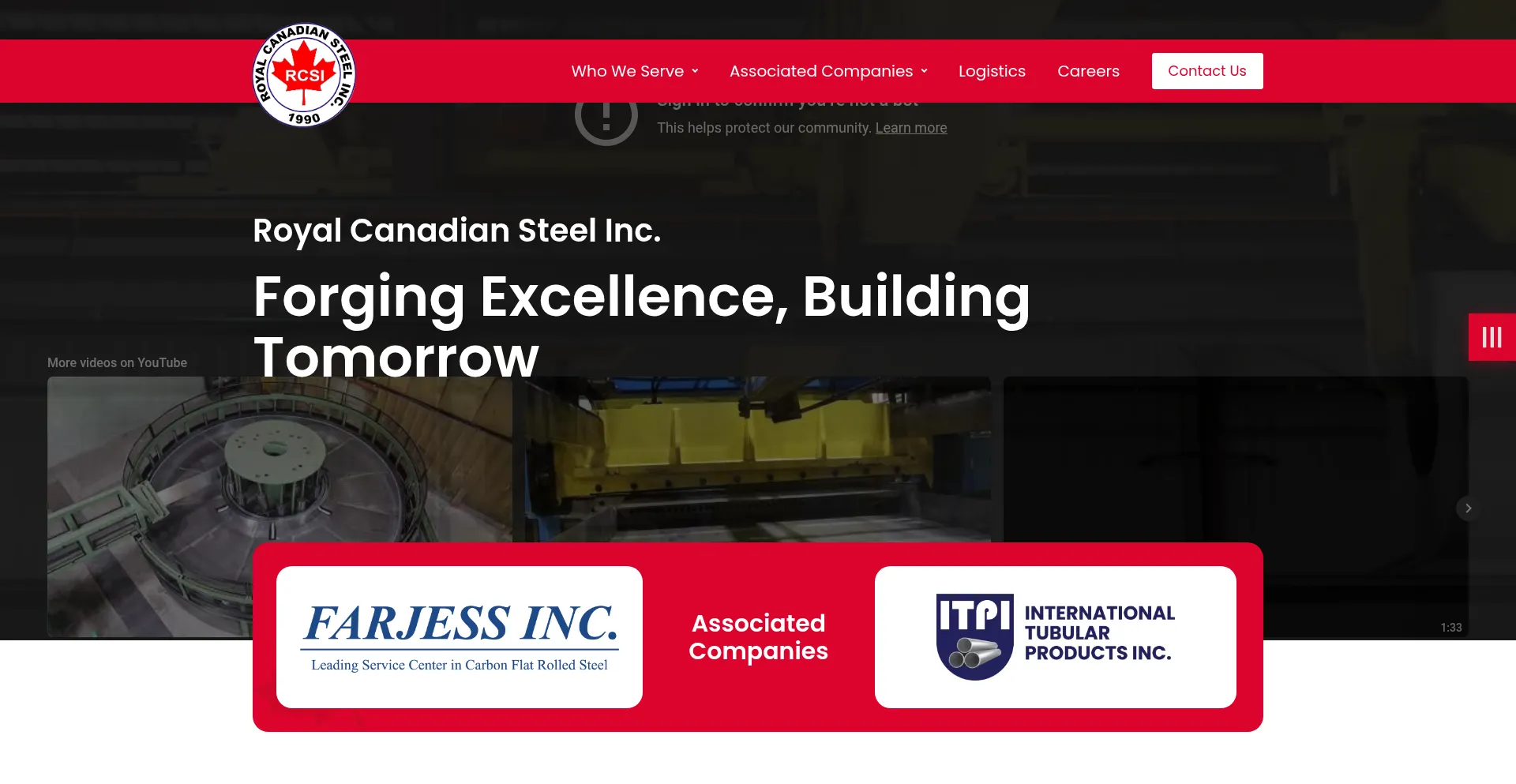Website screenshot of Royalcanadiansteel.com