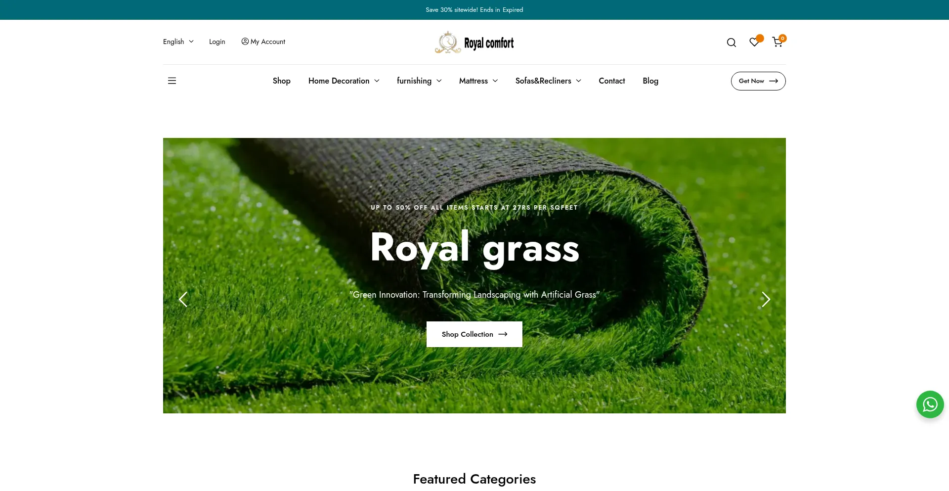 Website screenshot of Royalcomfort.in