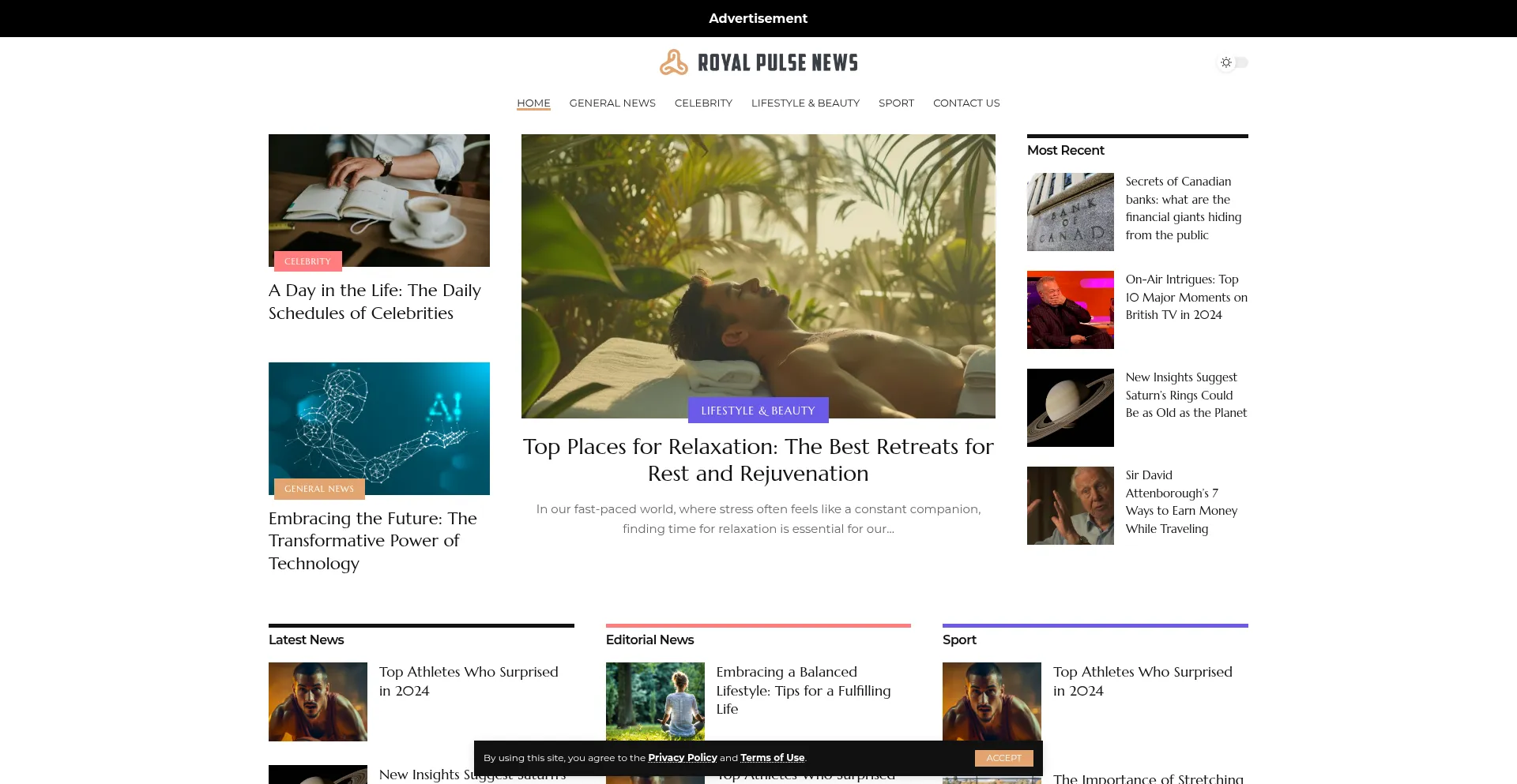 Website screenshot of Royalpulsenews.com