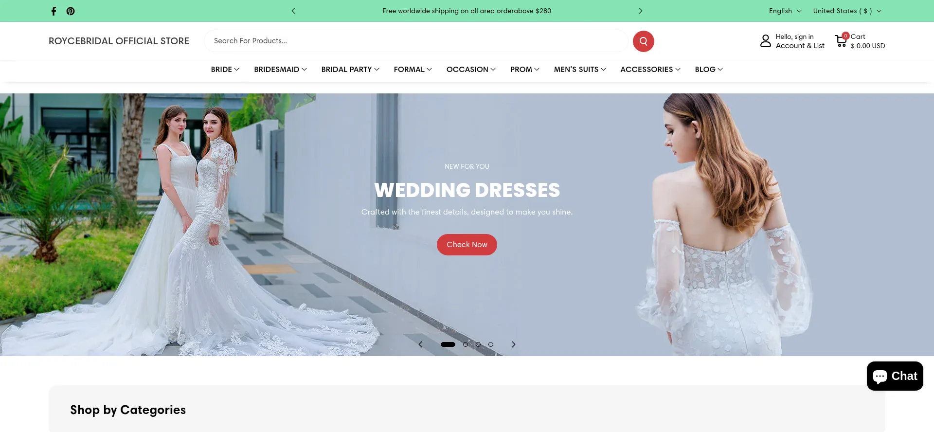 Website screenshot of Roycebridal.com