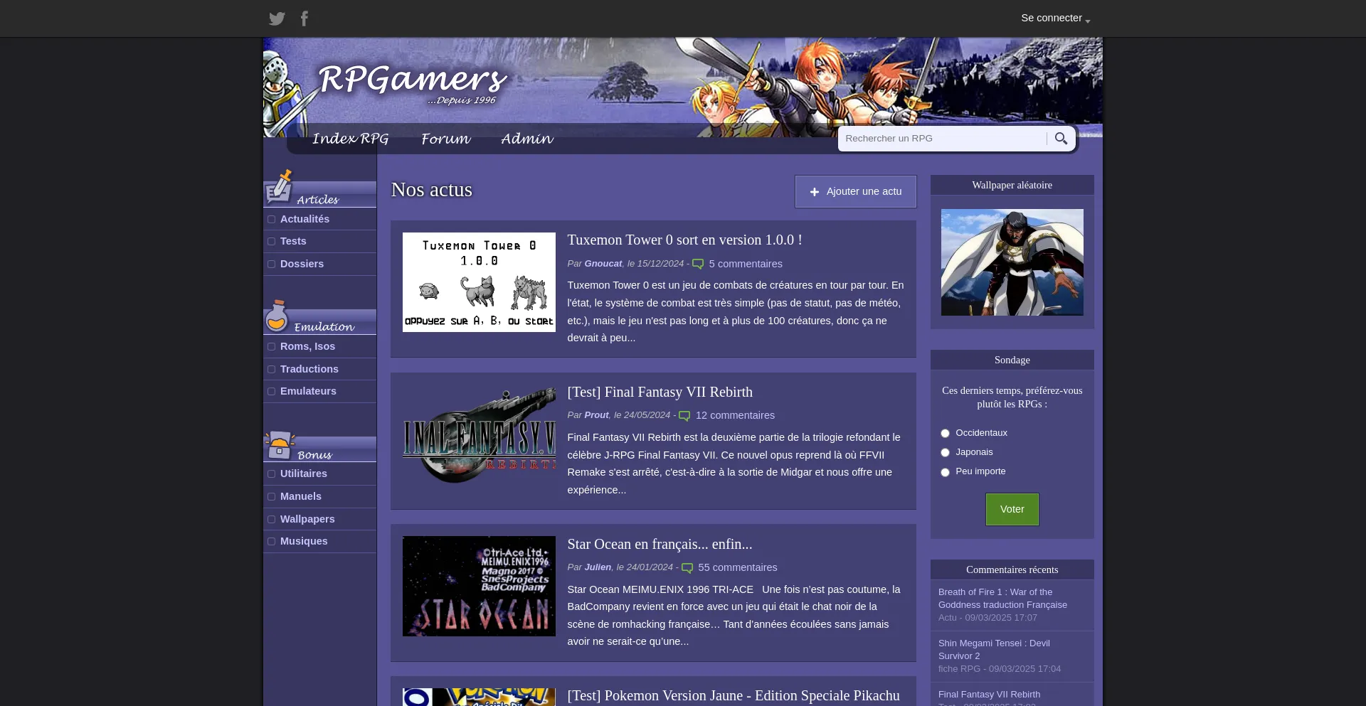 Website screenshot of Rpgamers.fr